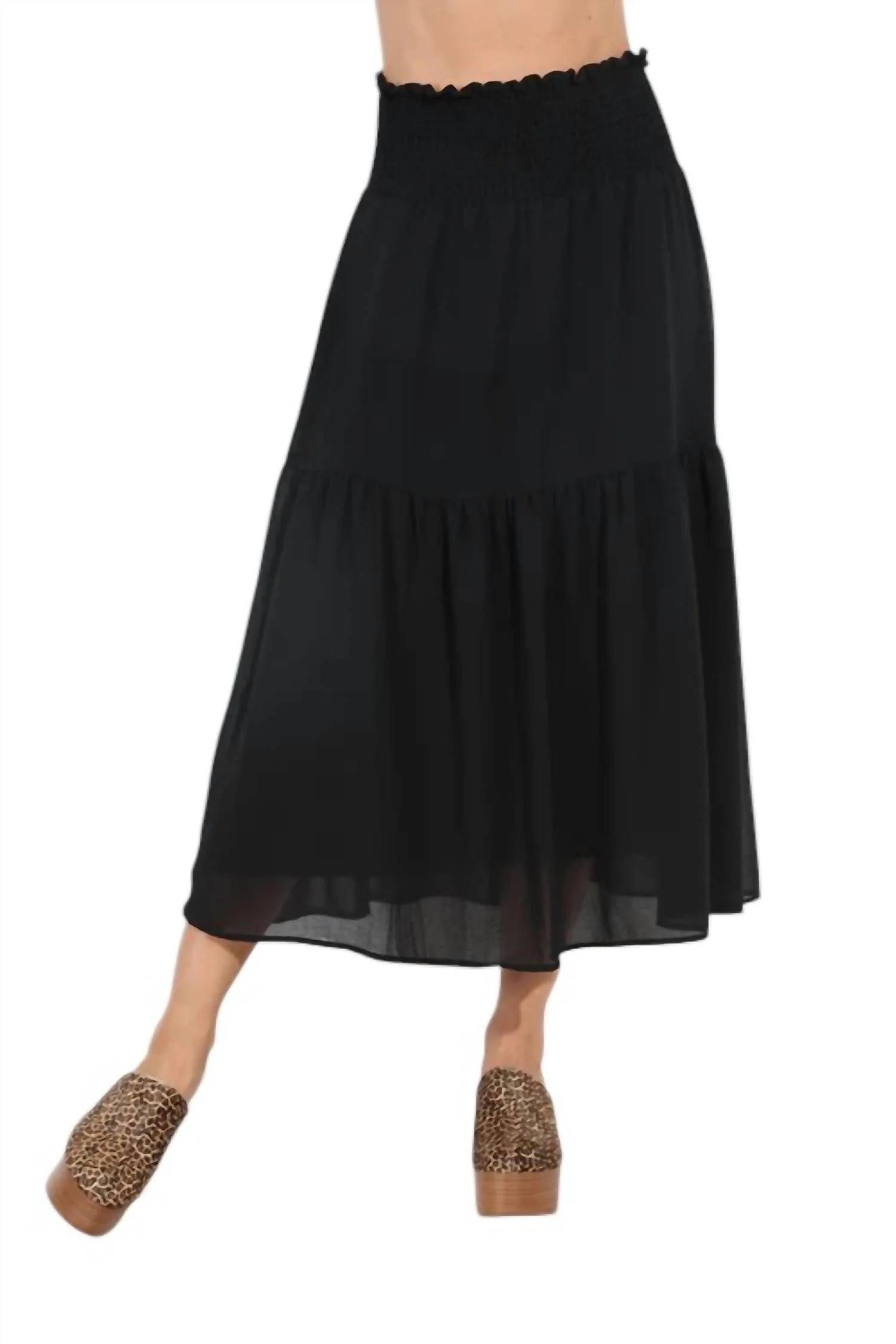 Chiffon Midi Skirt In Black