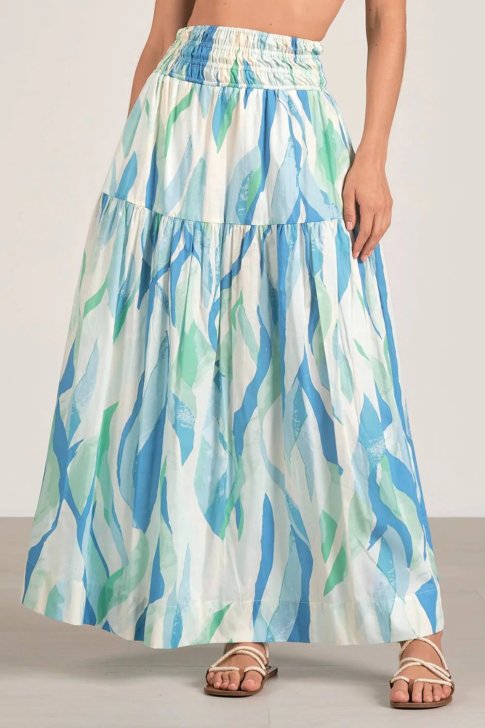 Smocked Waistband Midi Skirt In Azure