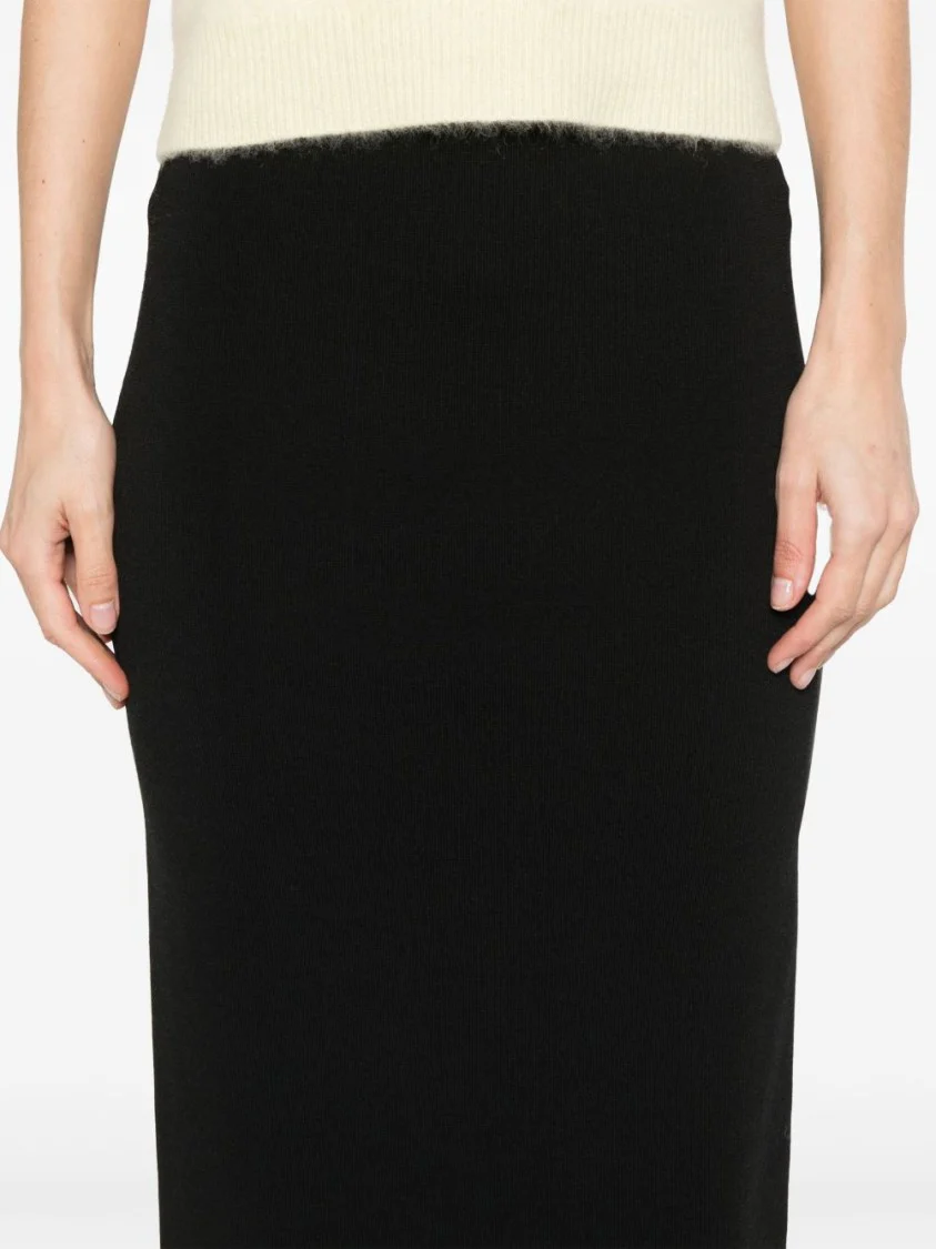 Fitted Mid-Calf Black Skirt