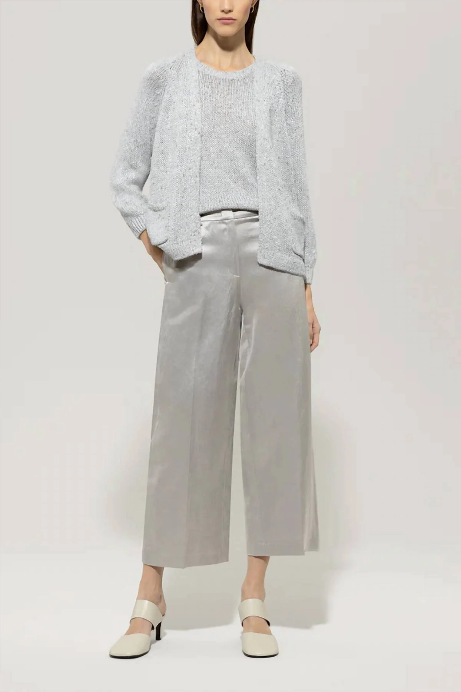 Straight Satin Pant In Satin Grey