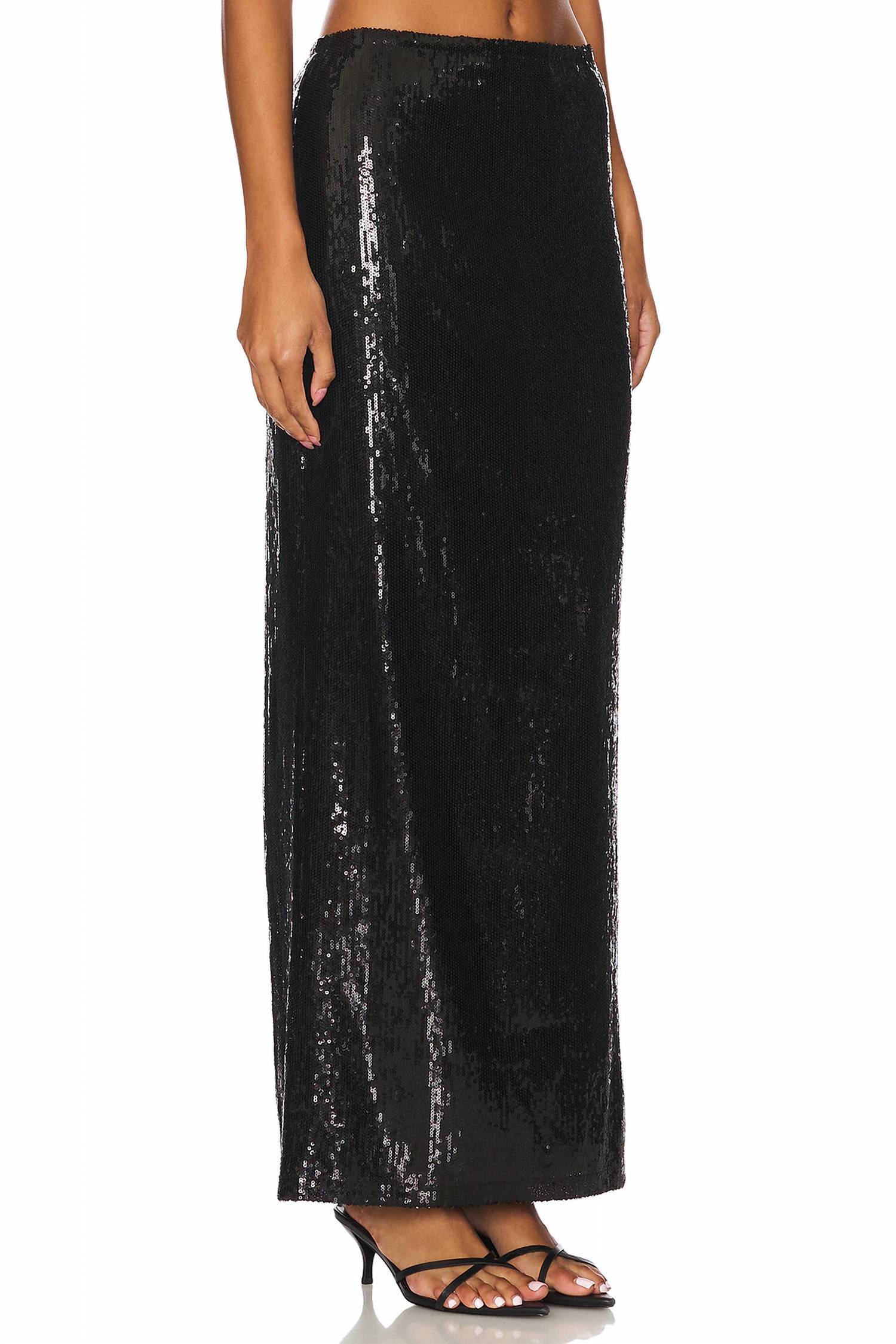 Elettra Sequin Column Skirt In Black Sequin