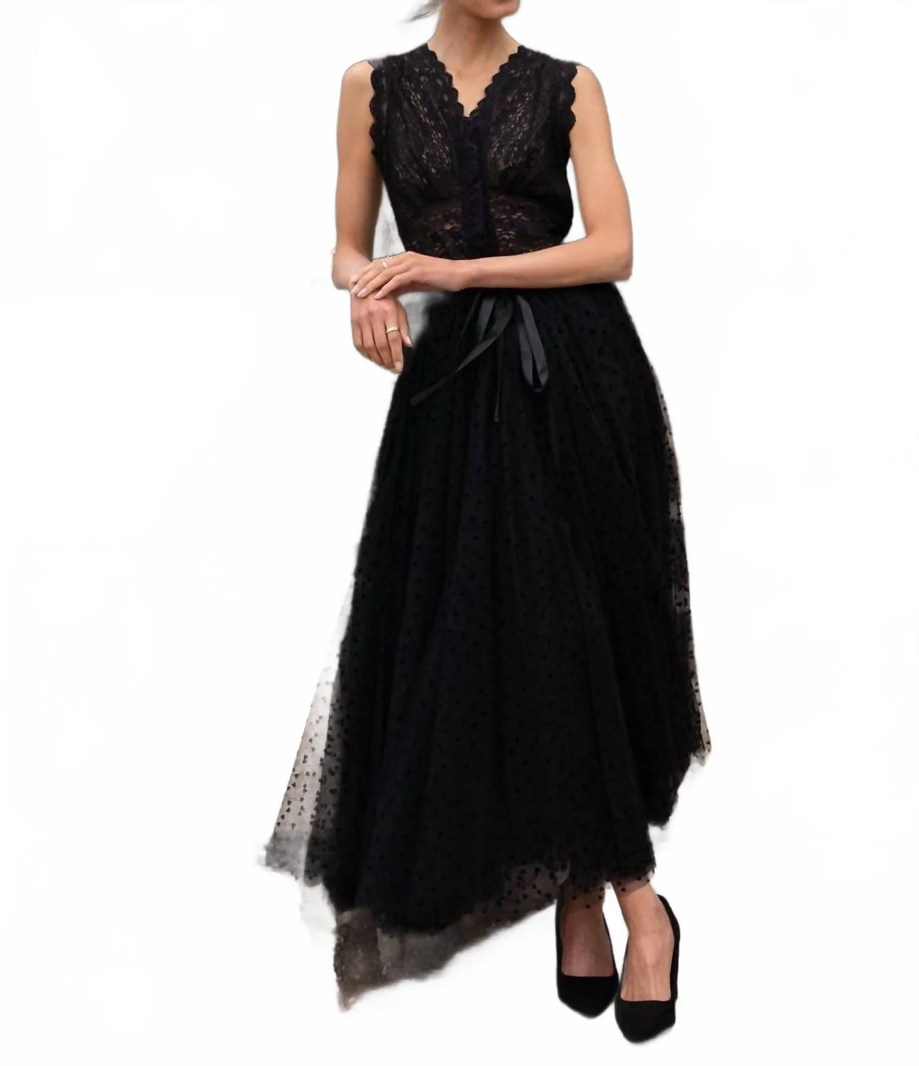 Aria Heart Print Tulle Skirt In Black