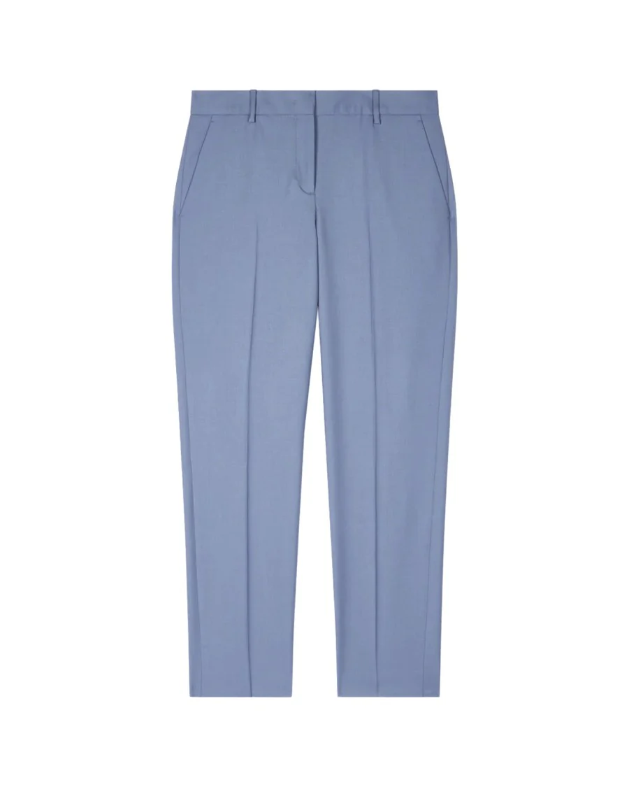 Dusty Blue Tailored Trousers With Contrast Trim