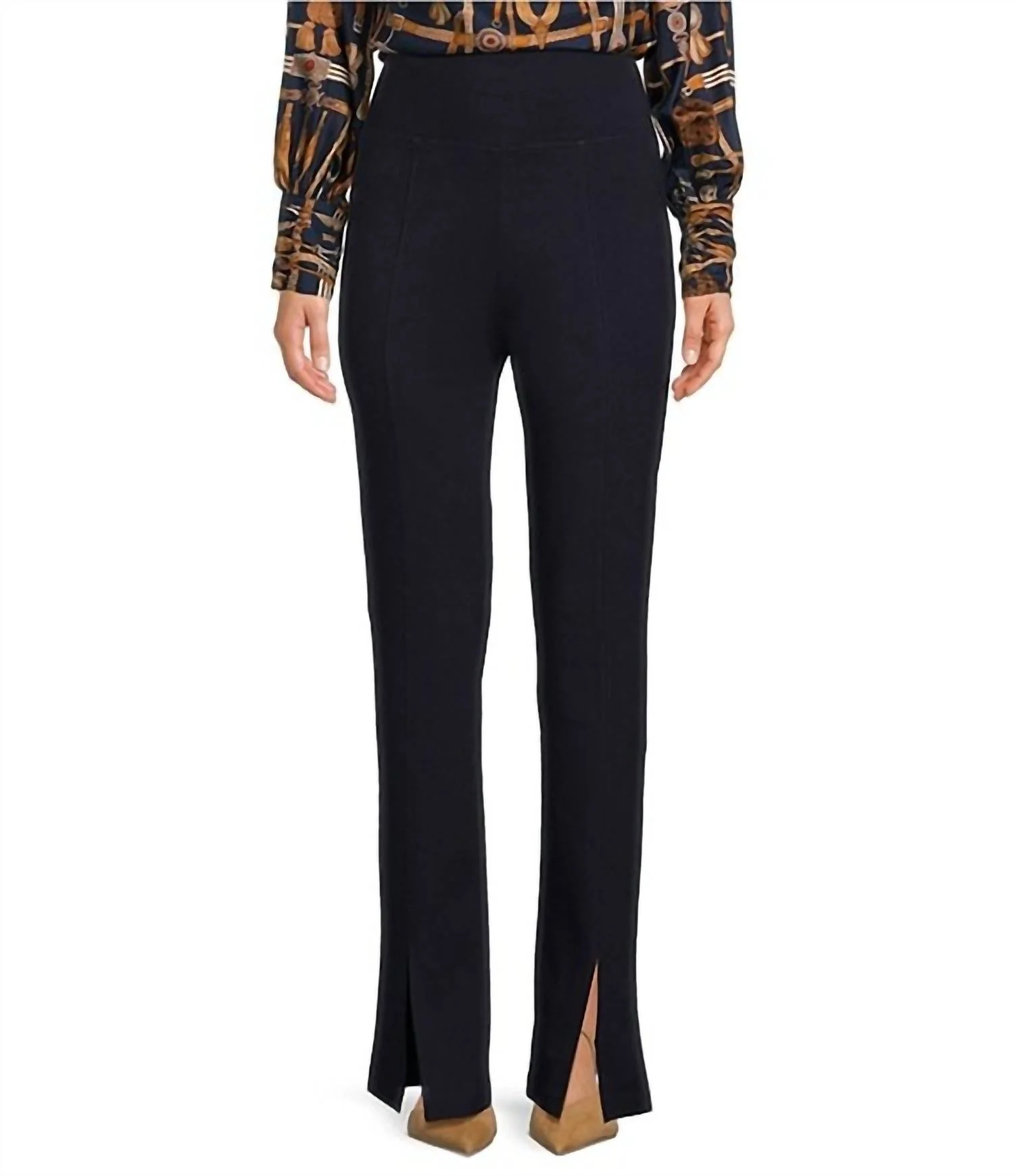 Margie Ponte Front Slit Pants In Black
