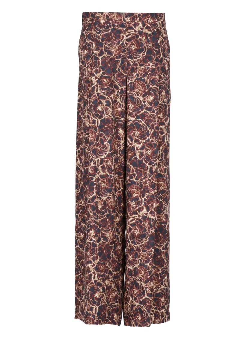 Wide-Leg Viscose Pants With Floral Pattern