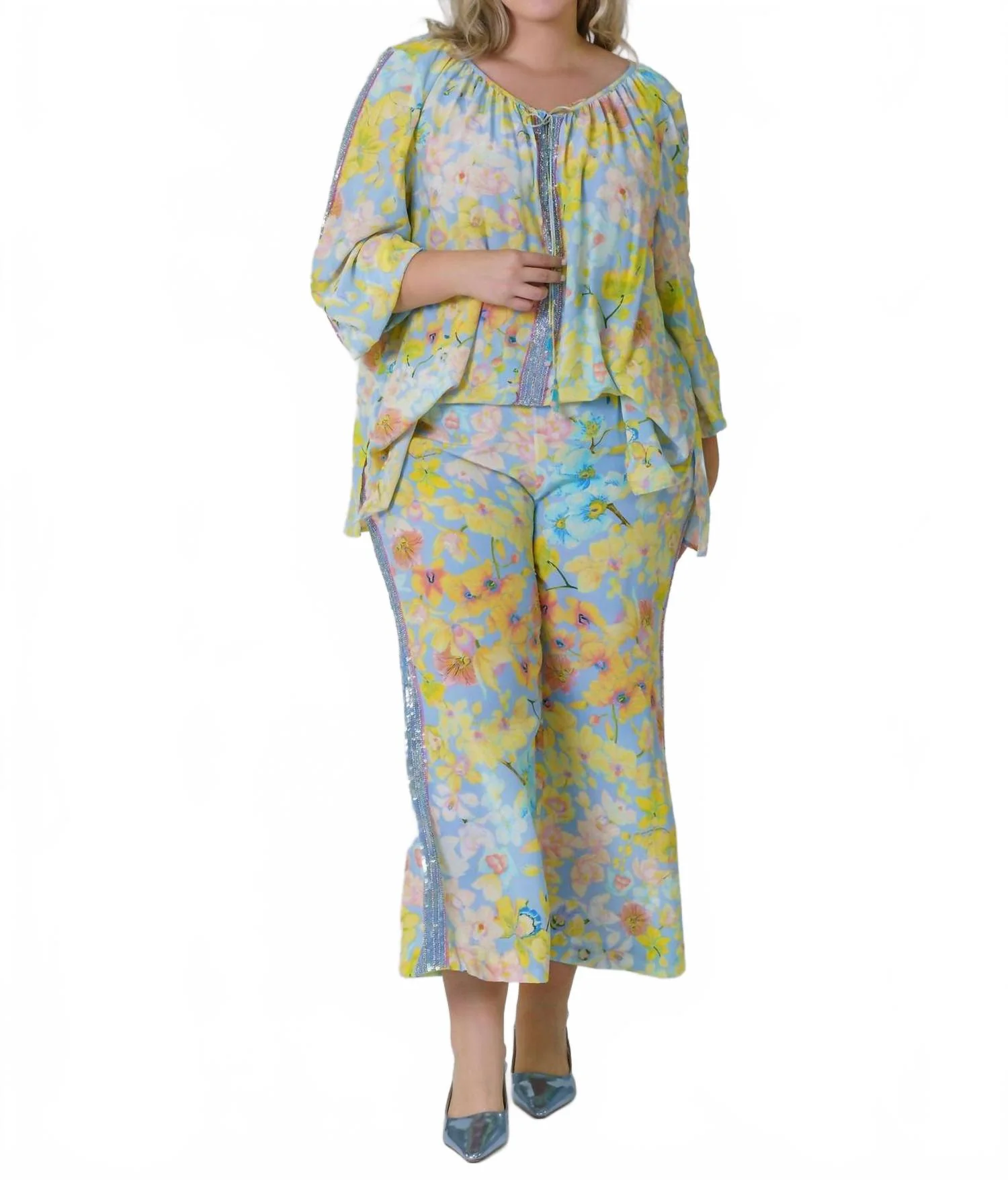 Orchid Bloom Embellished Pants - Plus Size