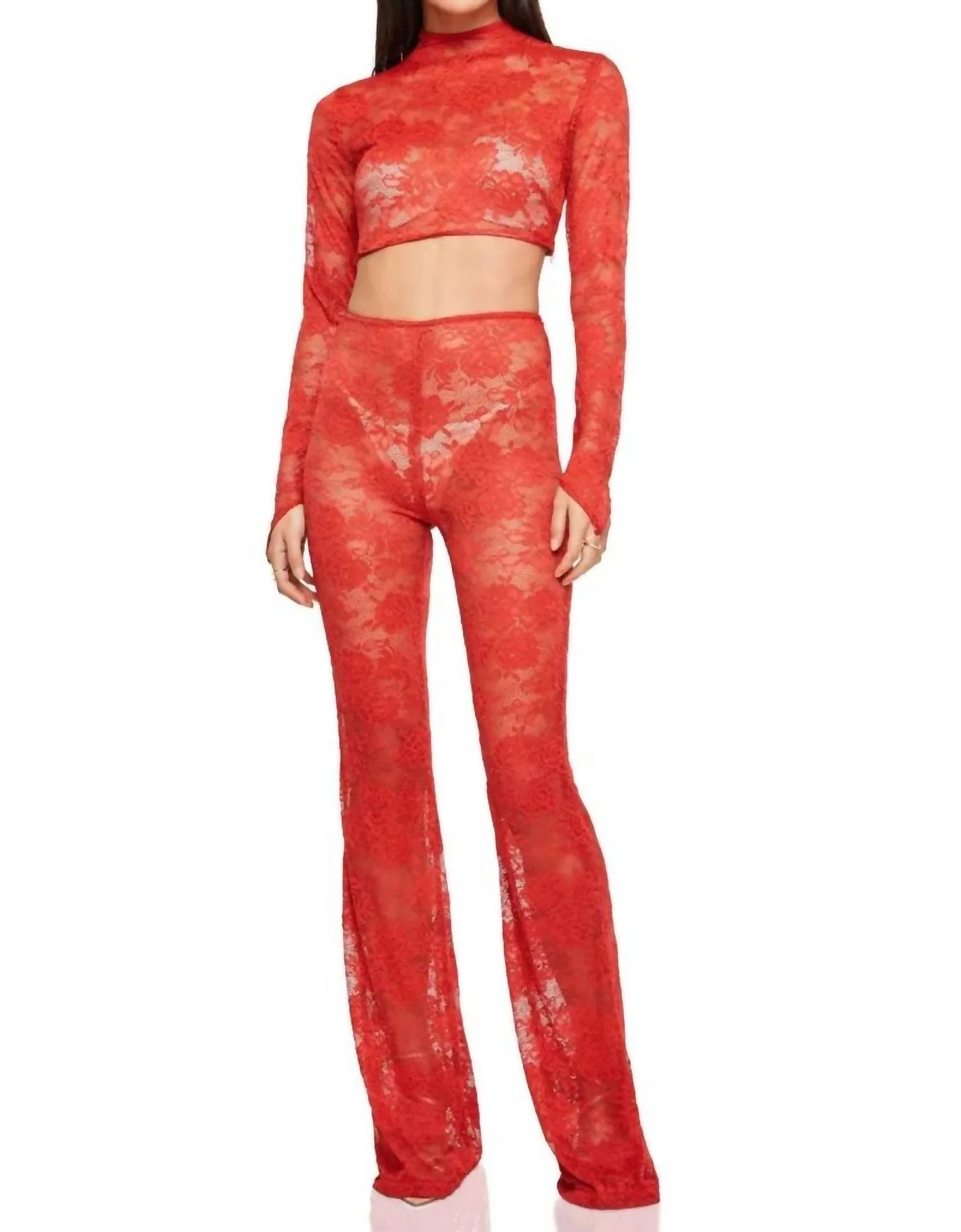 Heaven Lace Set Crop Top And Pants In Red