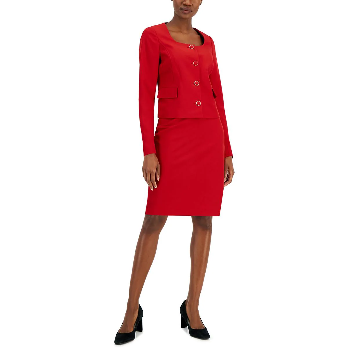 Womens Solid Polyester Four-Button Suit