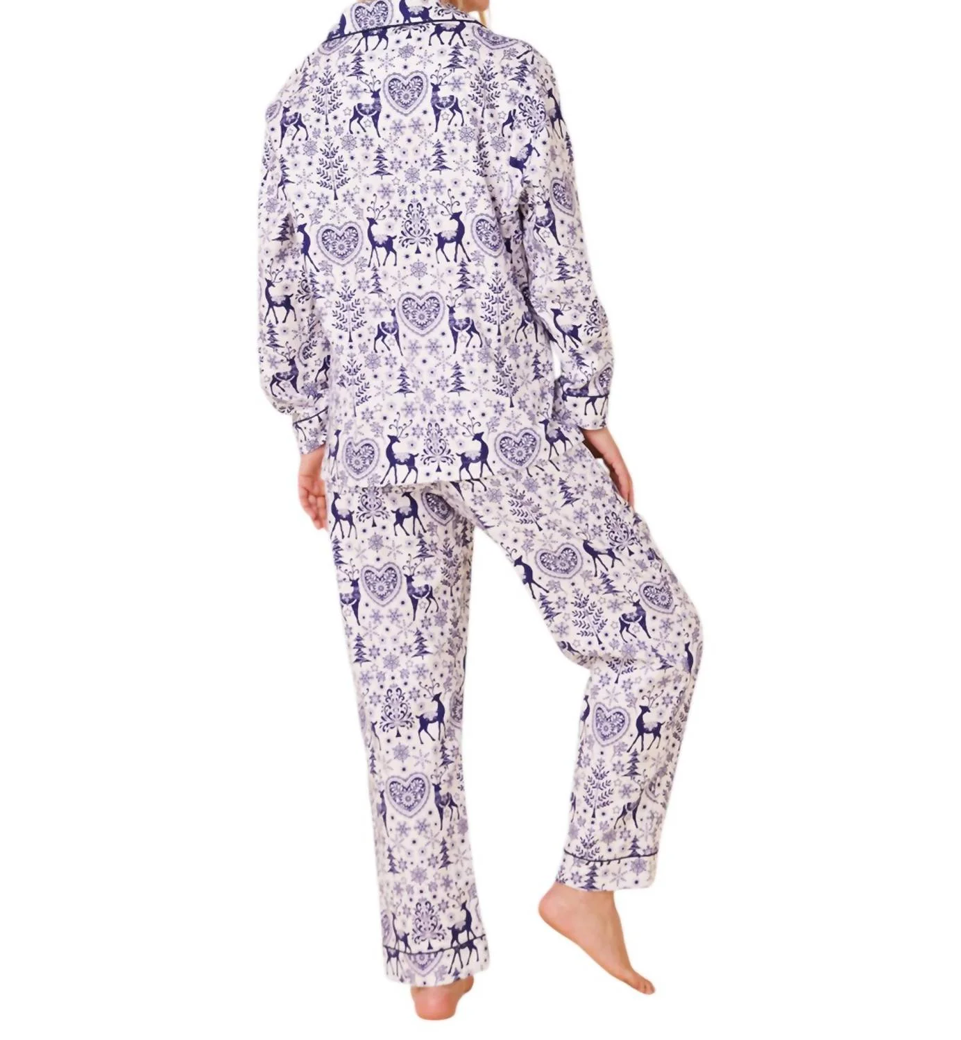 Holly Jolly Pima Flannel Pajama Set In Blue