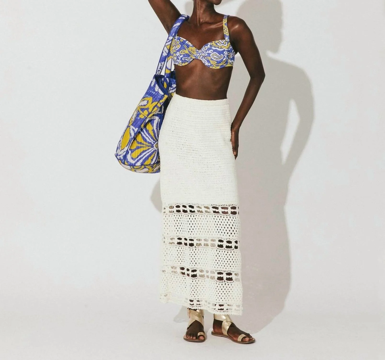 Adela Crochet Midi Skirt In Ivory