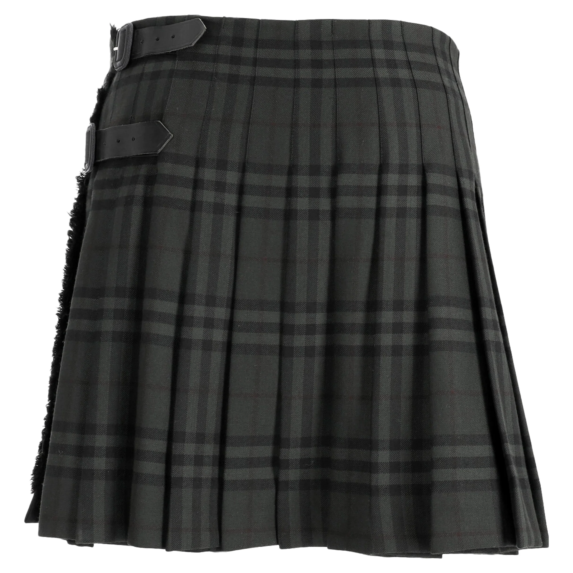 Burberry Plaid Pleated Mini Skirt in Olive Wool