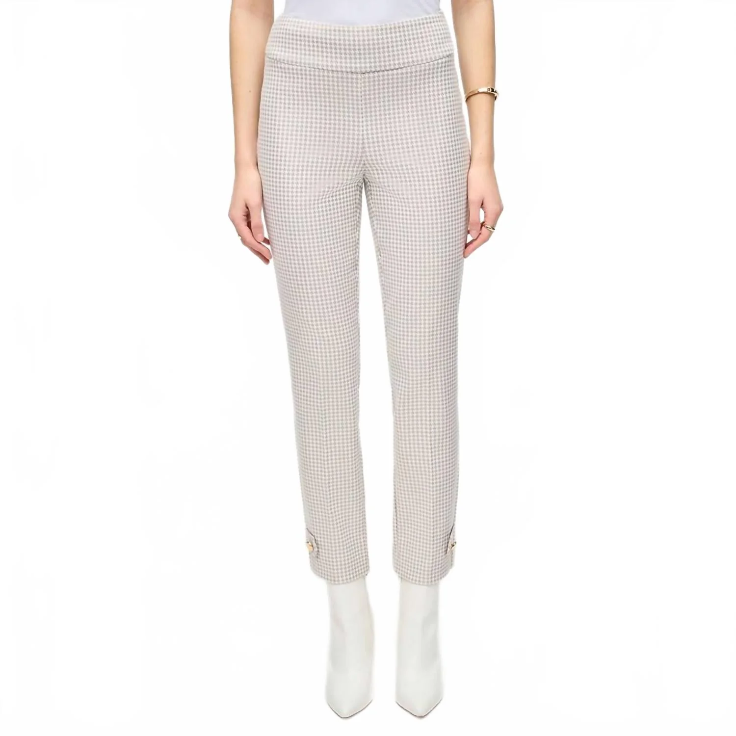 Bohemian Houndstooth High-Rise Trousers In Beige