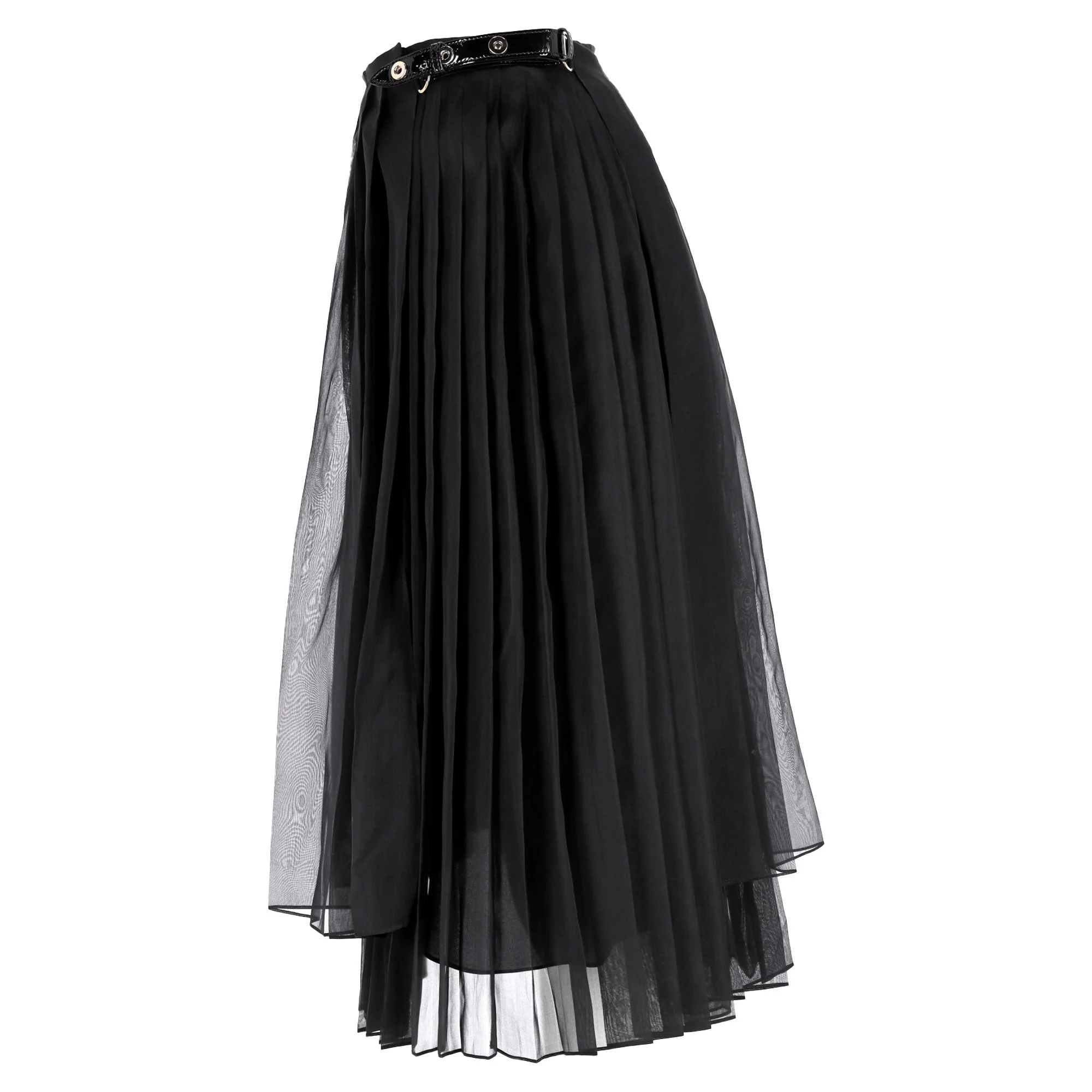 Fendi Pleated Asymmetric Midi Tulle Skirt in Black Silk
