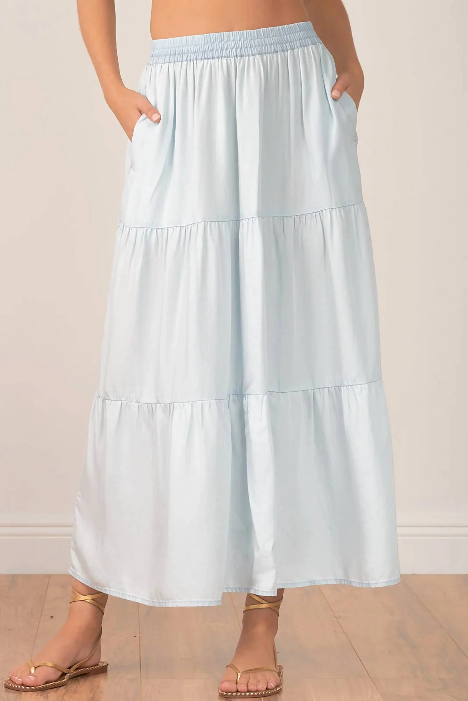 Tiered Maxi Skirt In Chambray