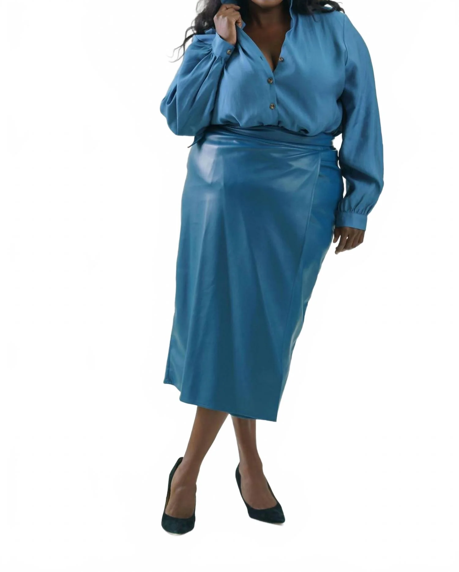 Teal Vegan Leather Jaspre Skirt - Plus Size