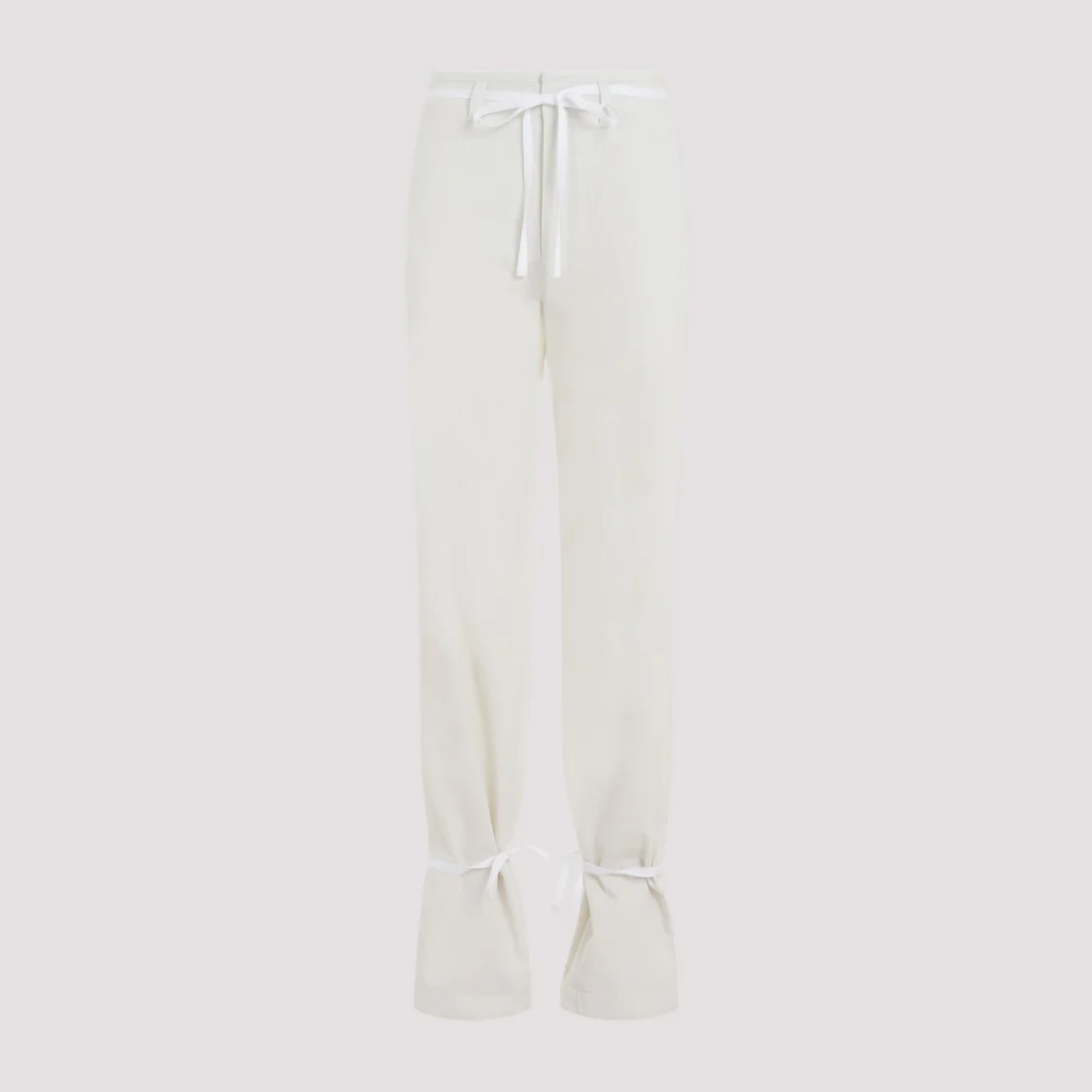 Chalk White Cotton Straight Pants With Strings