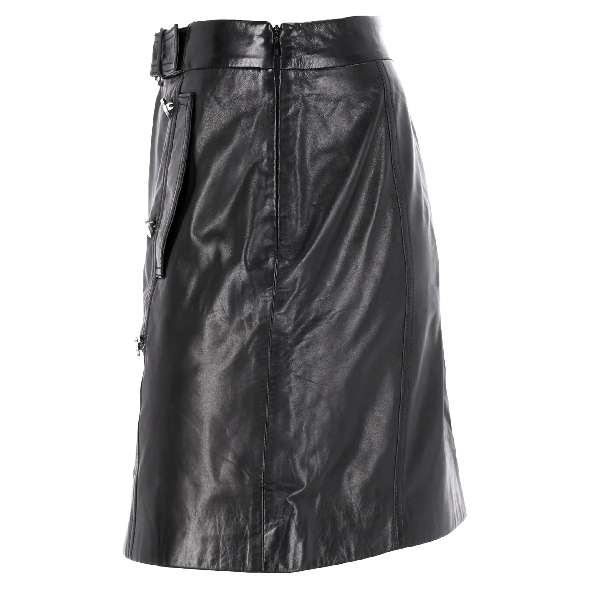 Hugo Boss Mini Belted Skirt in Black Faux Leather