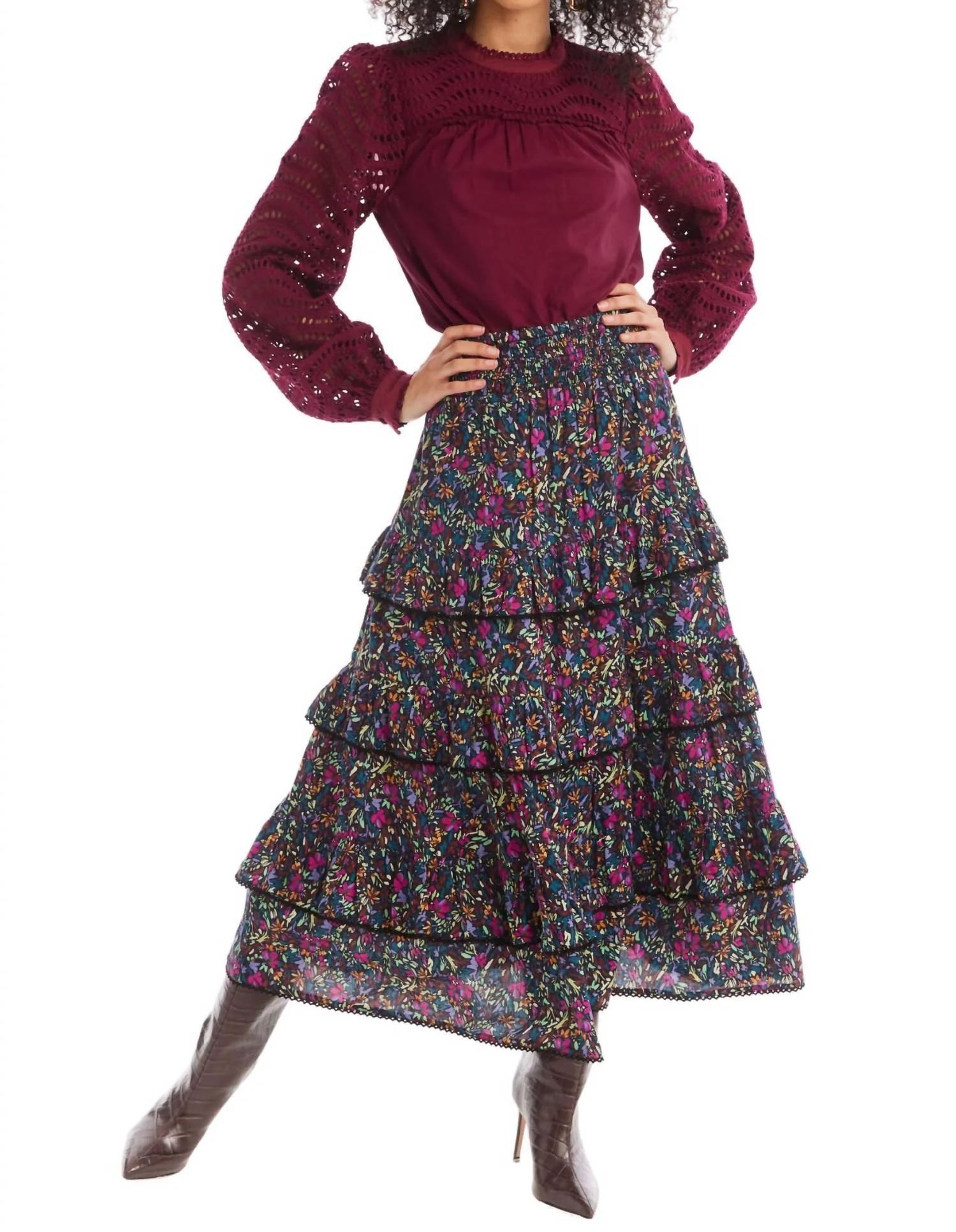 Savannah Midi Skirt In Ditsy Floral