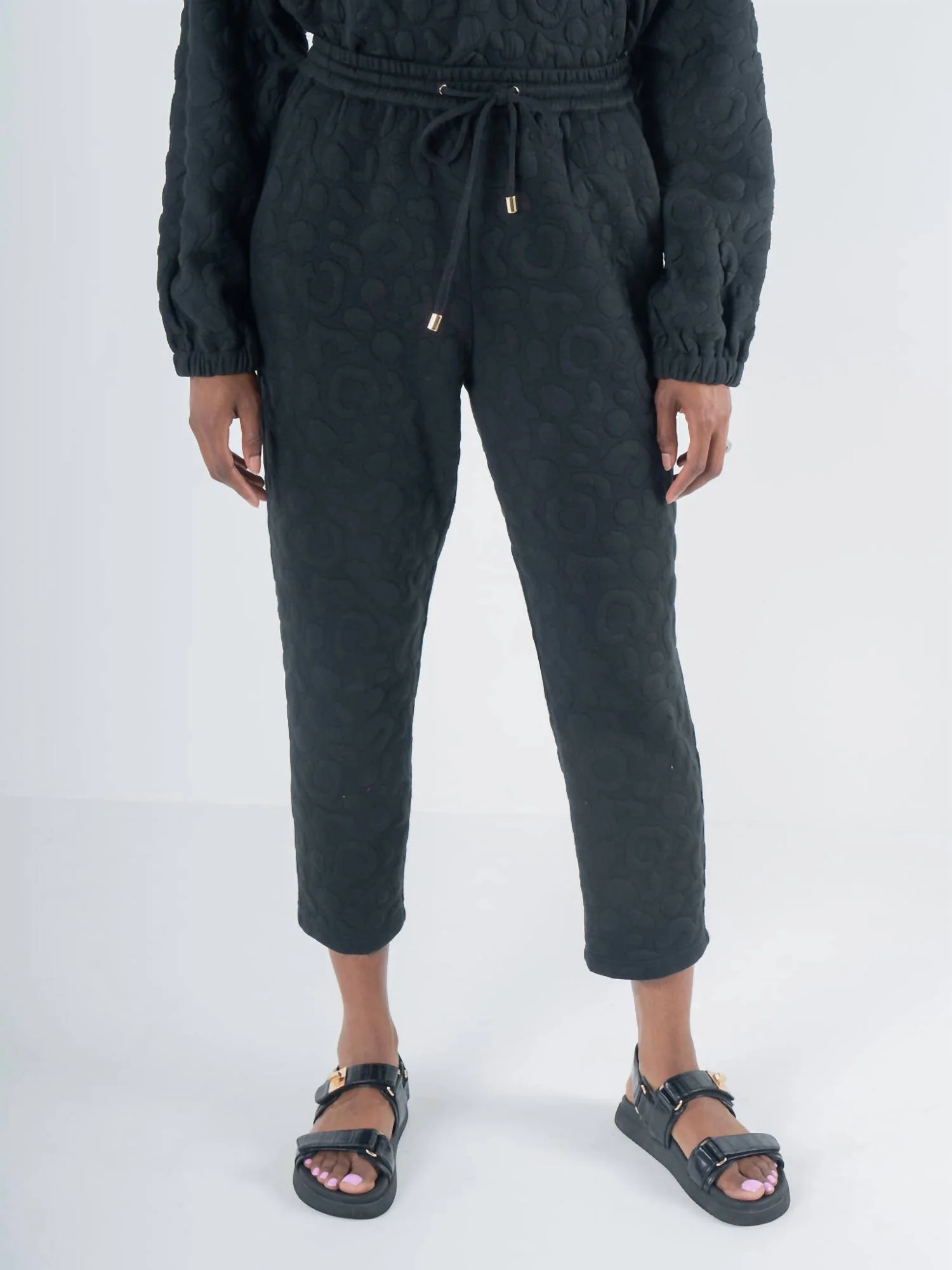 Joy Drawstring Waistband Jogger Pants In Jet Black Cheetah