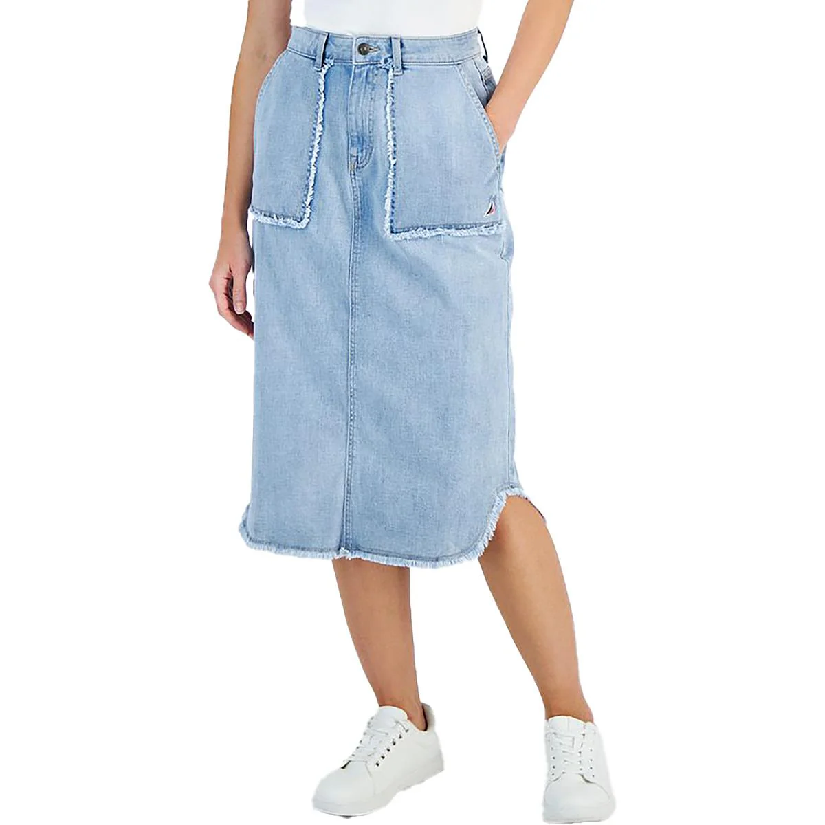 Womens Pocket Denim Midi Skirt