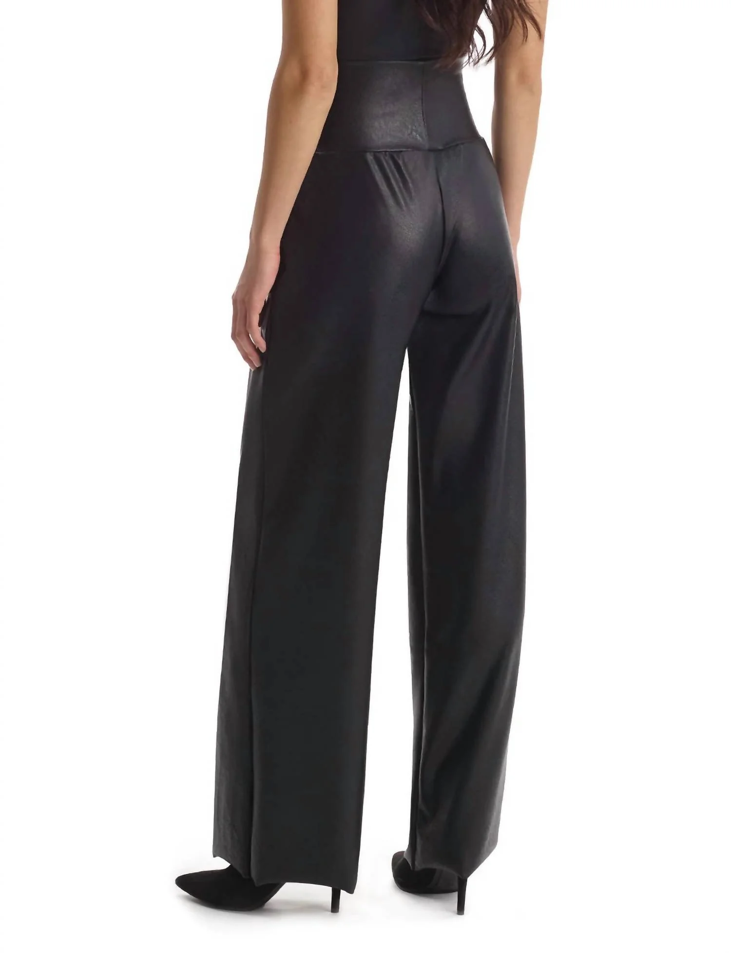 Faux Leather Wide Leg Pant In Black