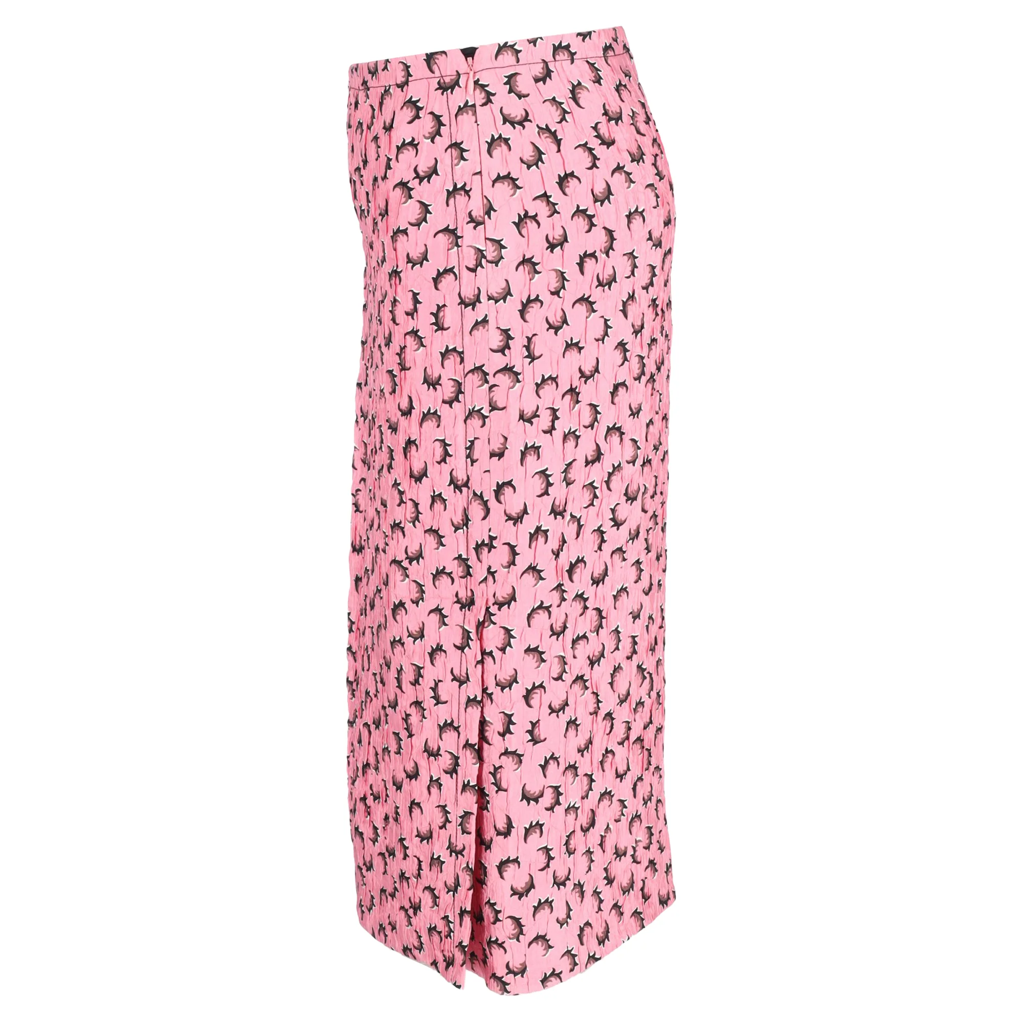Marni Printed Crumpled Midi Gartered Skirt with Slit in Pink Polyester