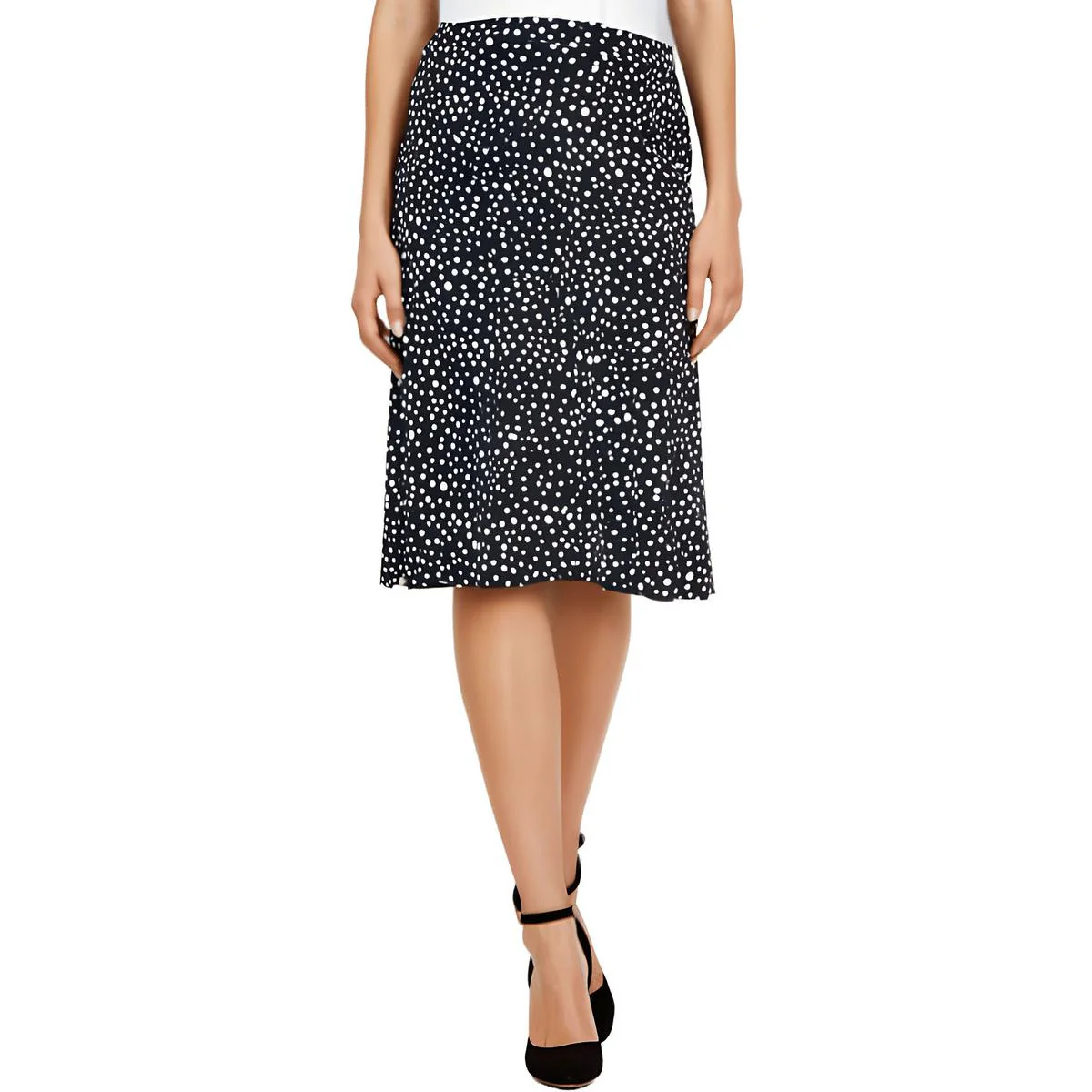 Plus Womens Polka Dot Polyester Midi Skirt