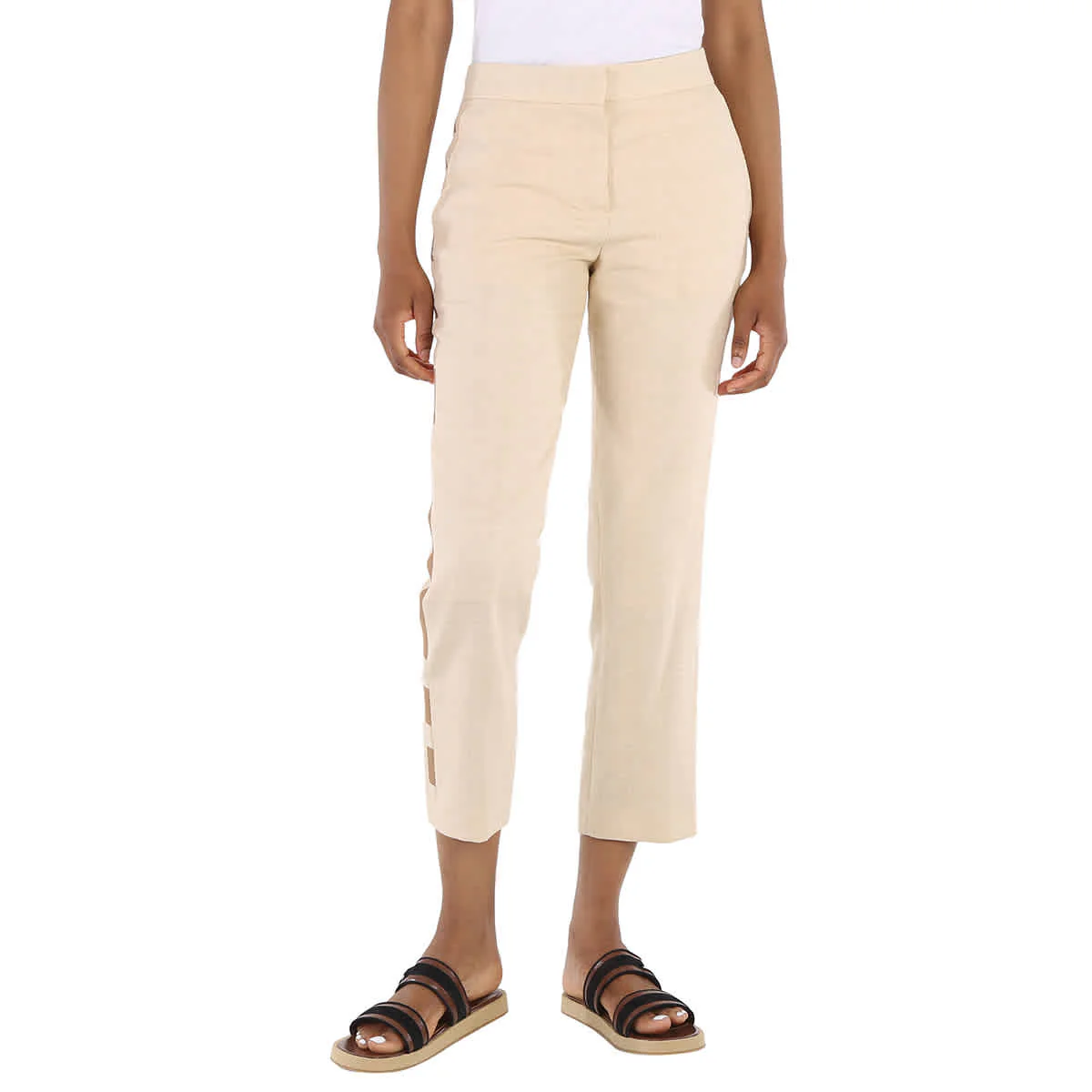 Burberry Addison Wool Silk Linen Stripe Detail Tailored Trousers