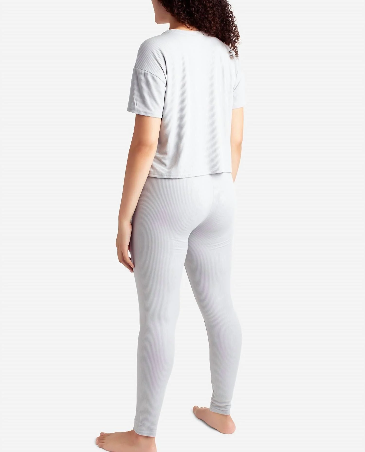 Ribbed Boxy Raglan Tee Sleep Set With High Waisted Leggings In Rainstorm