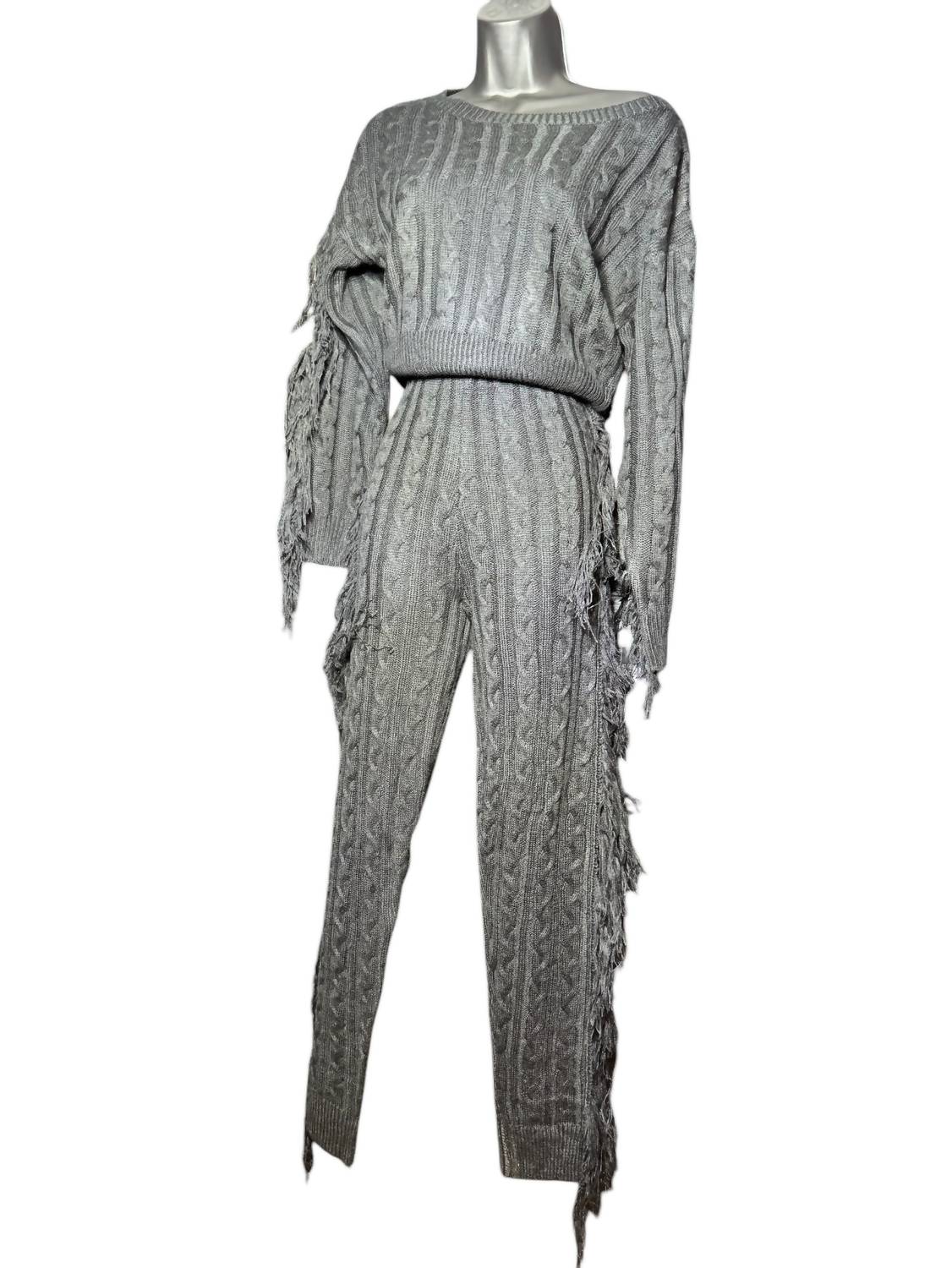 Women's Sweater Fringe Set In Black