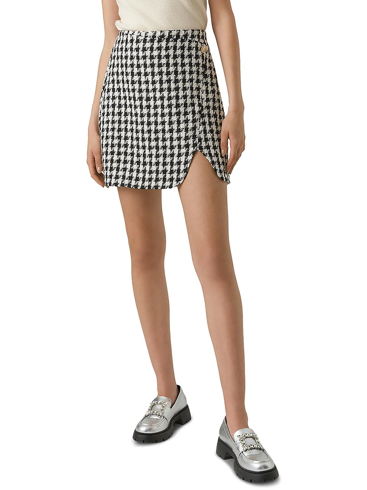 Womens Tweed High Rise Mini Skirt