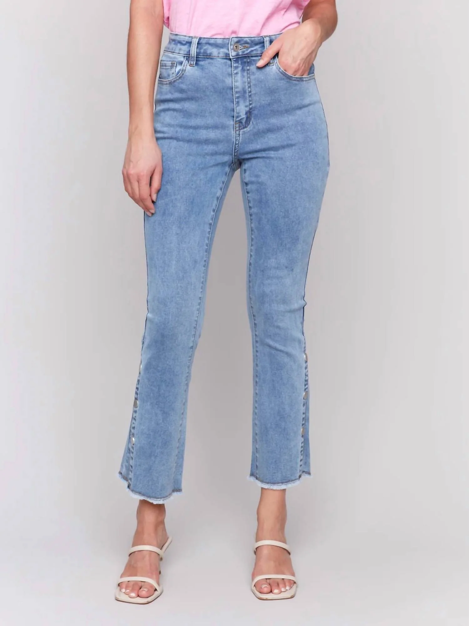 Bootcut Jeans With Side Snap Detail In Light Blue