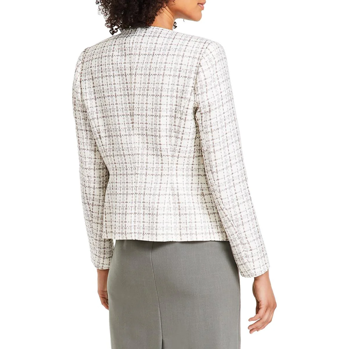 Petites Womens Woven Polyester Collarless Blazer