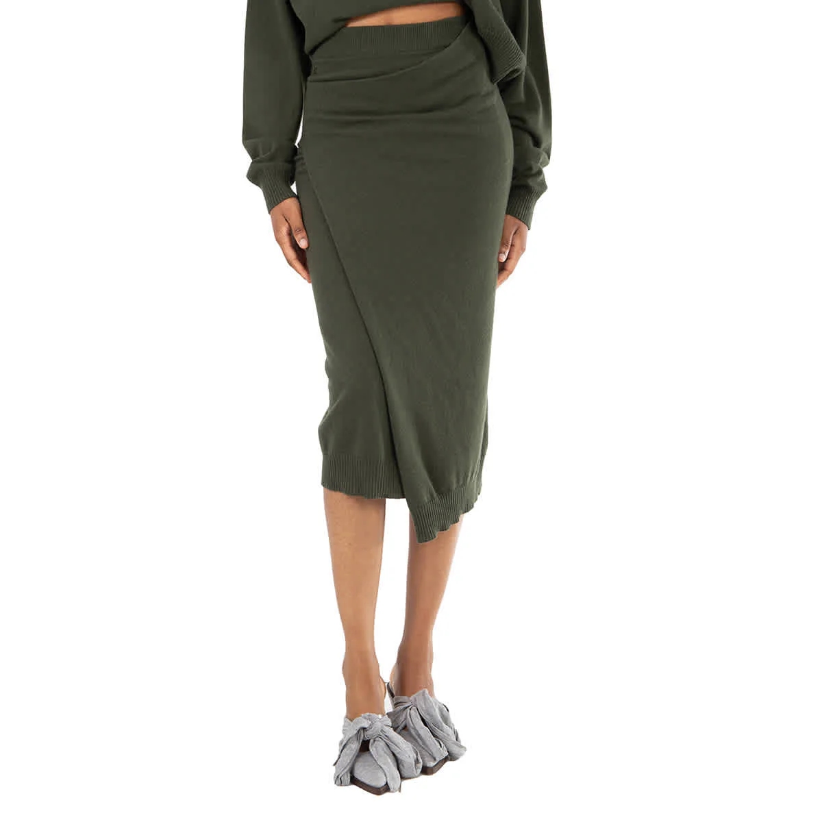 Kenzo Ladies Dark Khaki Merino Wool Wrap Skirt