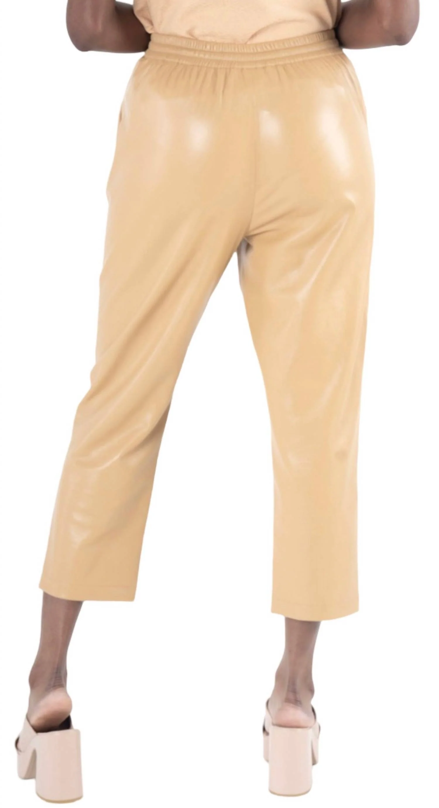 Joy Faux Leather Jogger In Lark Camel