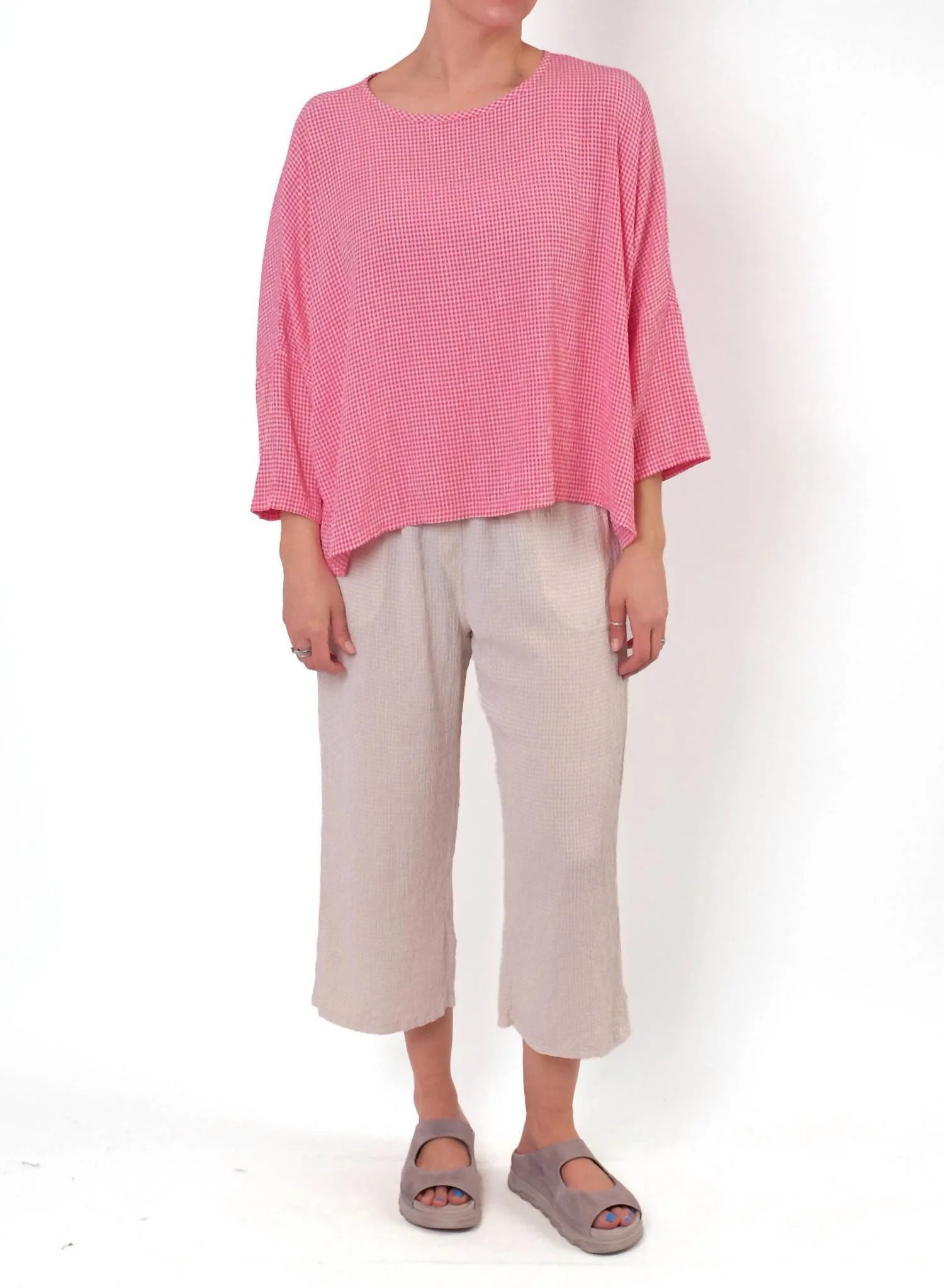 Easy Crop Wide Leg Pants In Jicama Crinkle Check