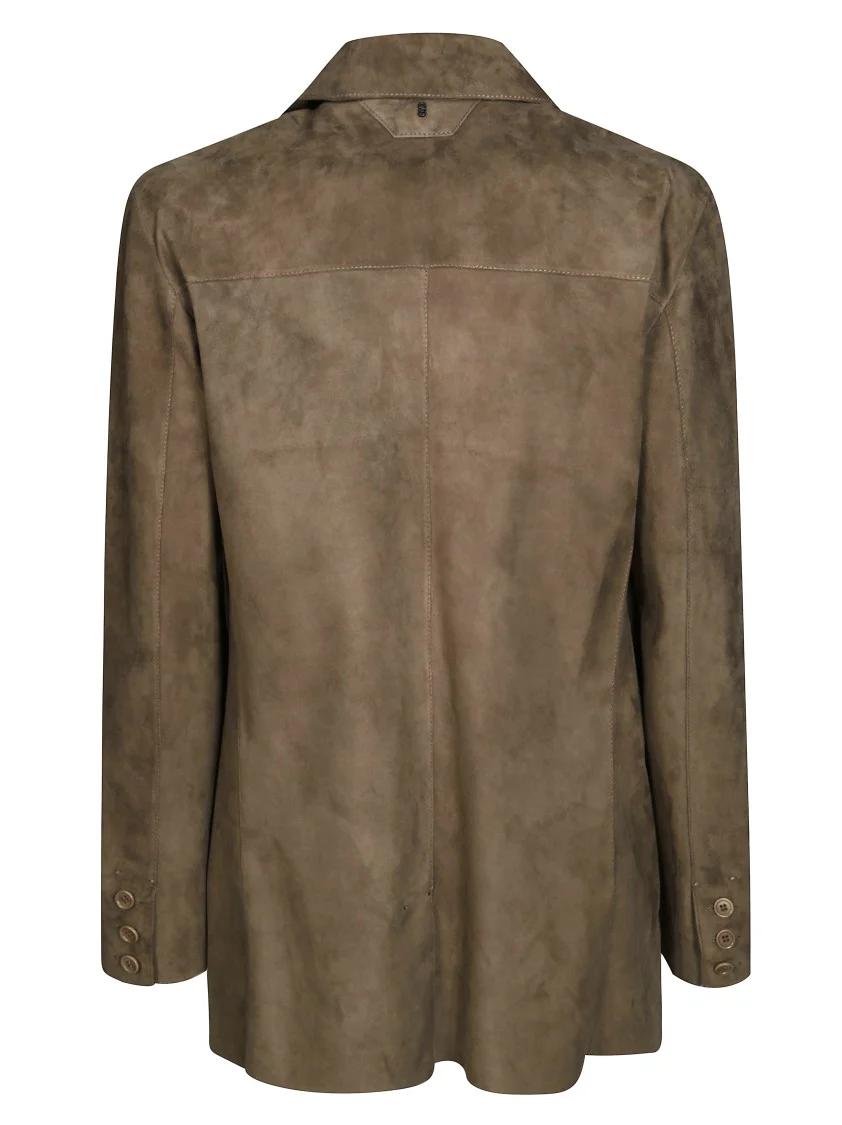 Tailored Brown Leather Jacket With Two-Button Closure