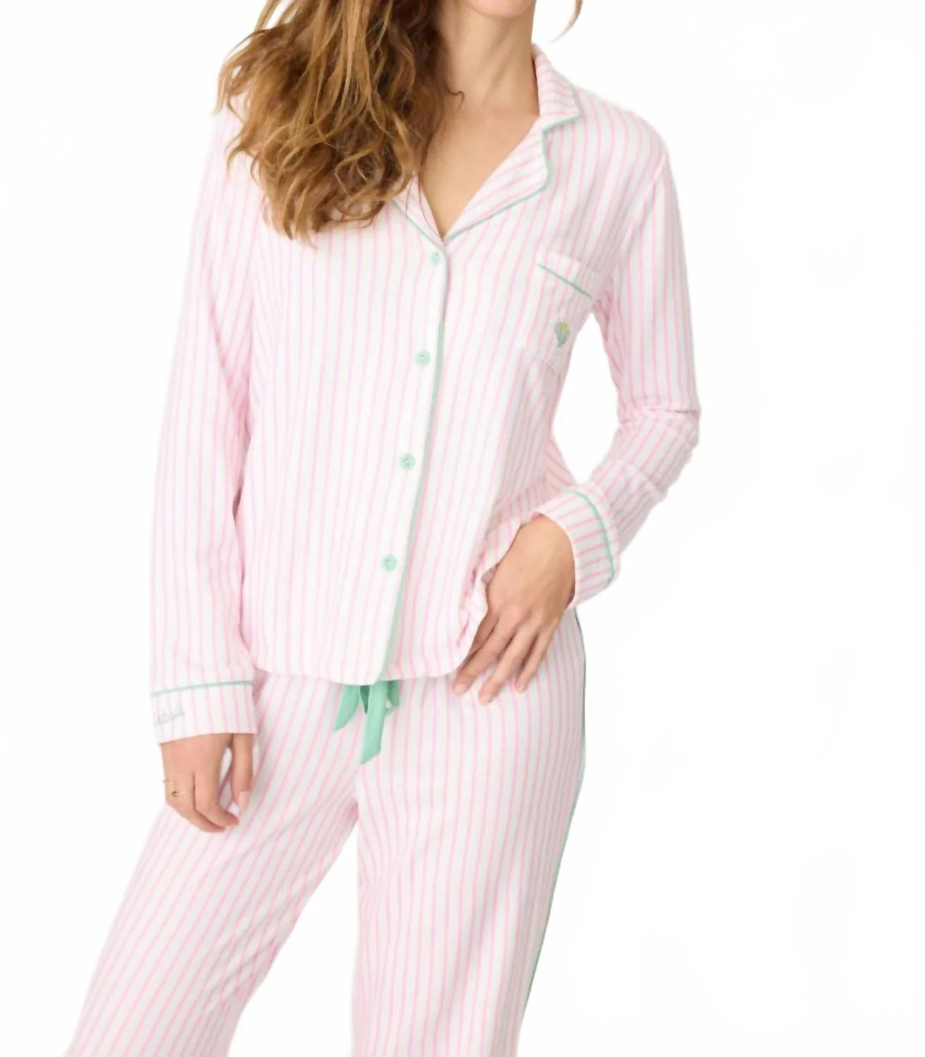 Happy On The Court Striped Pajama Set In Ivory/ Pink