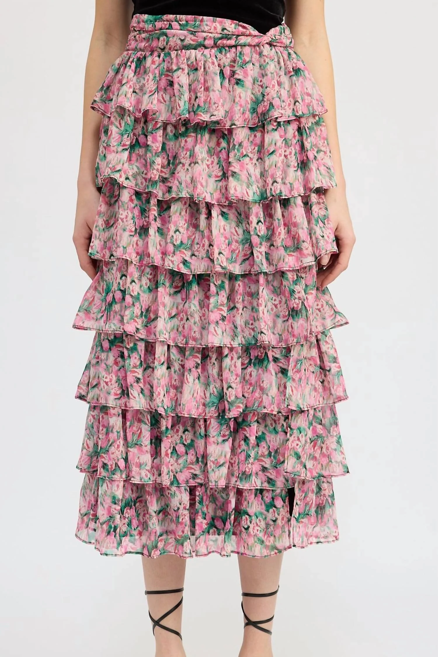 Claire Floral Layered Skirt In Pink