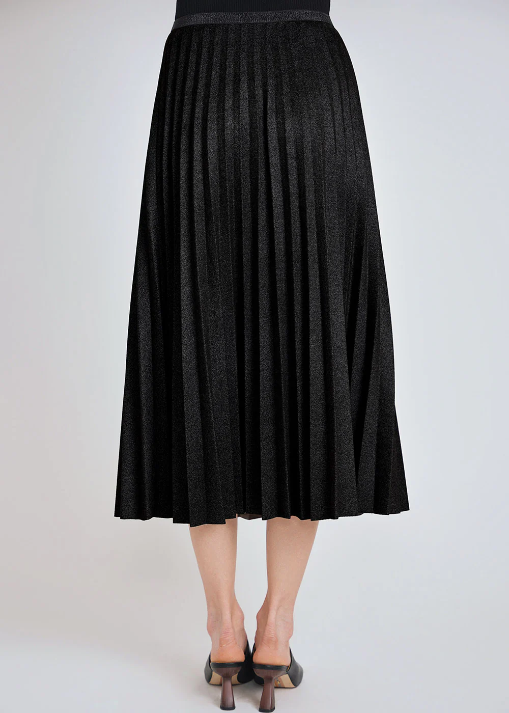 Black Pleated Suede Midi Skirt