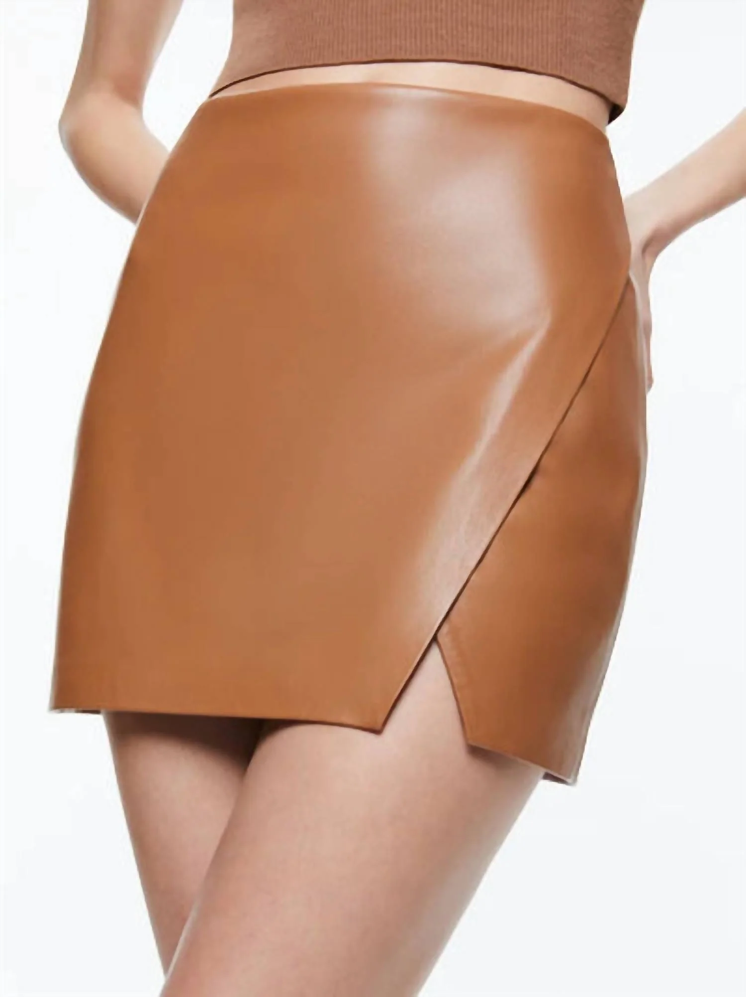 Siobhan Vegan Wrap Mini Skirt In Camel