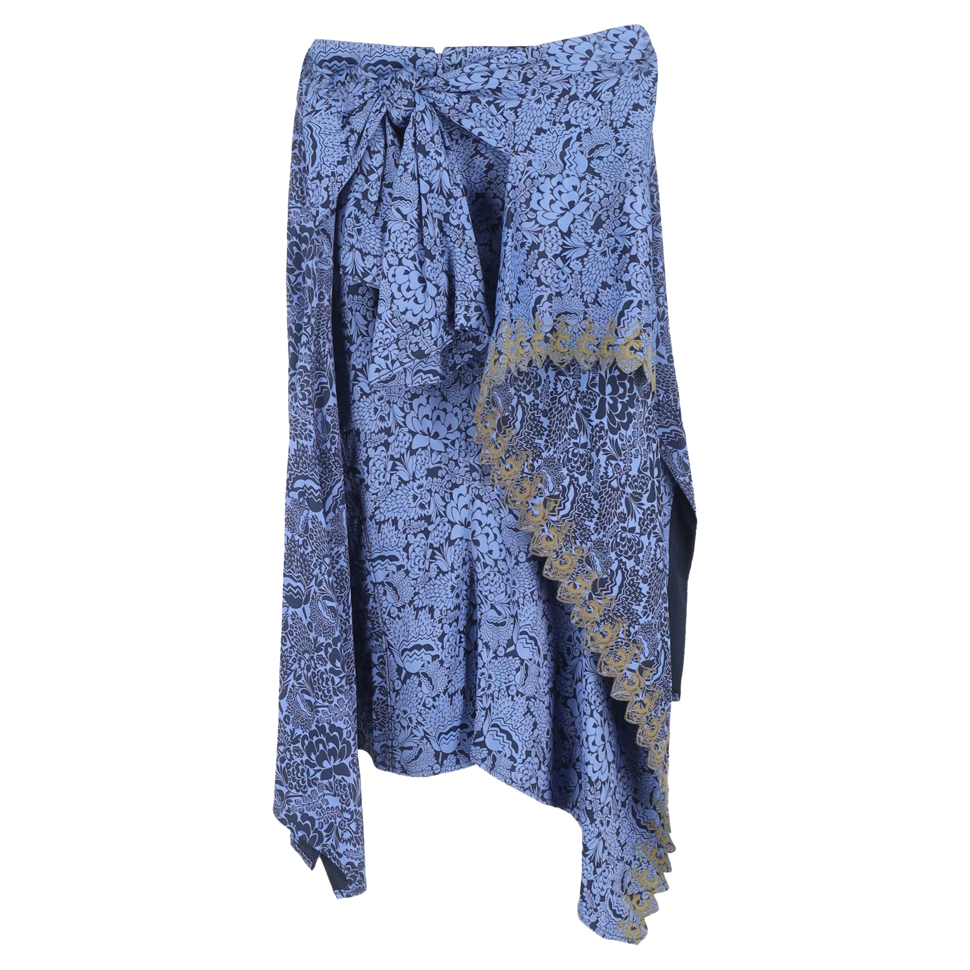 Chloe Floral Asymmetric Skirt in Blue Viscose