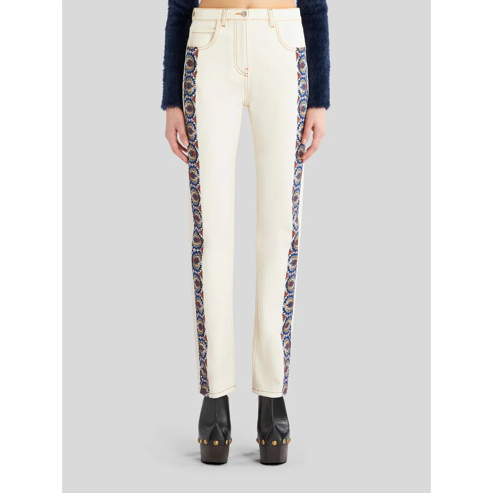 JEANS WITH FLORAL SIDE BANDS