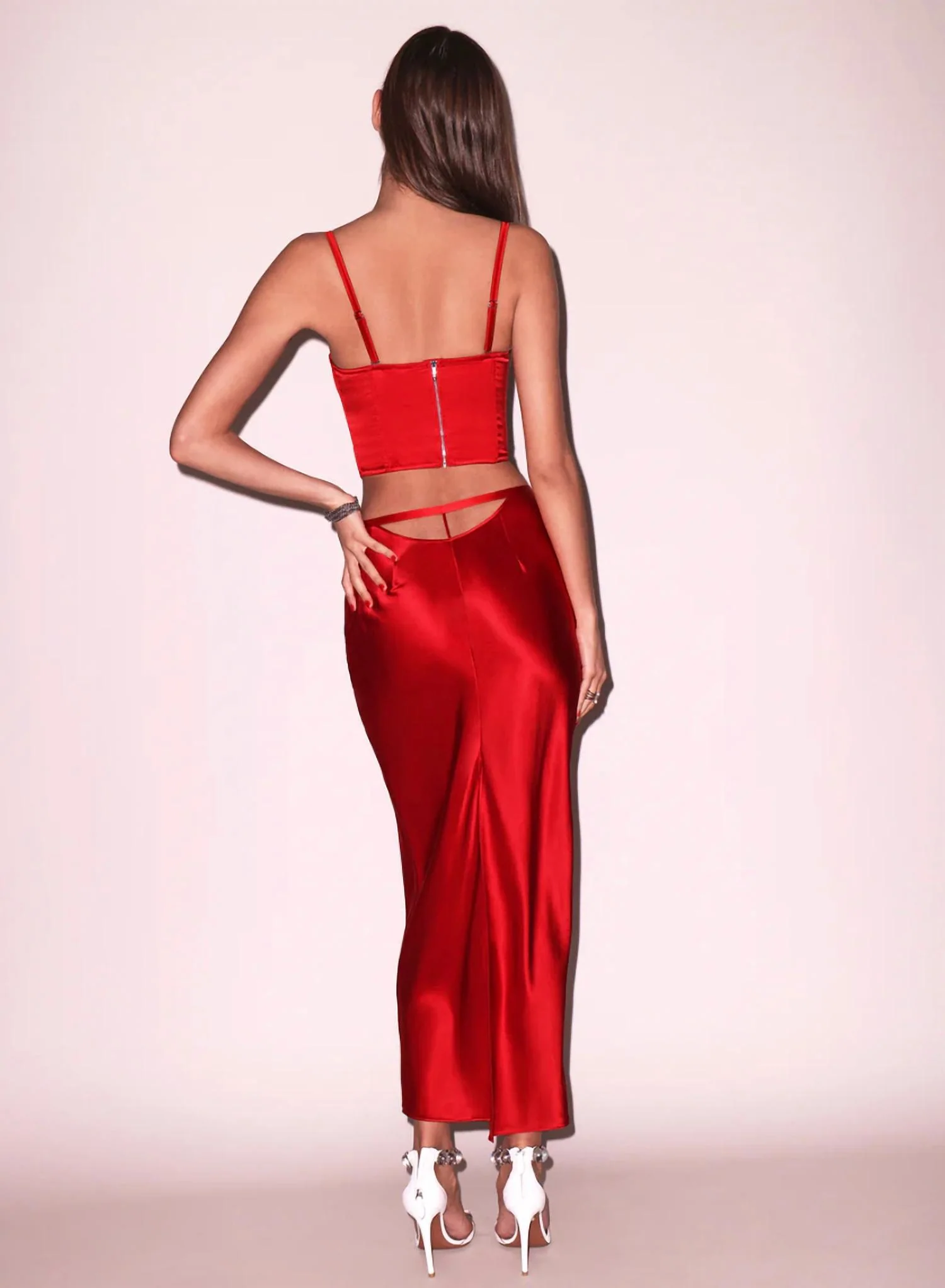 Silk Bias Cutout Skirt In Rouge