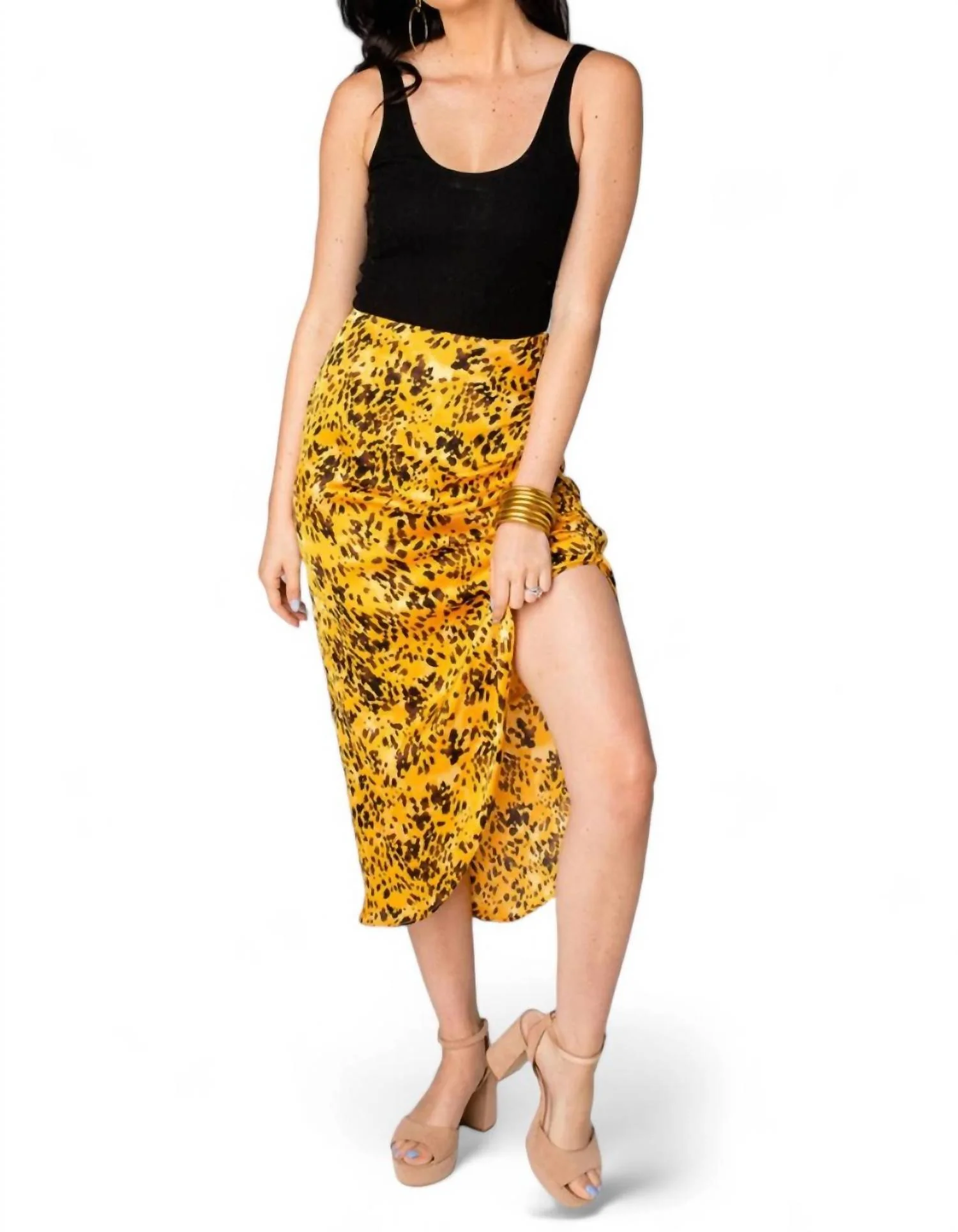 Marie Zip Fron Midi Skirt In Tortoiseshell