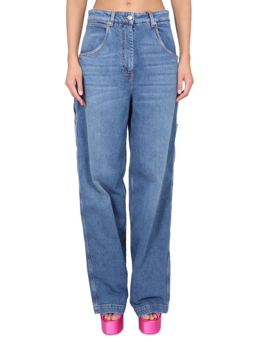 Relaxed Fit High-Waist Cargo Jeans