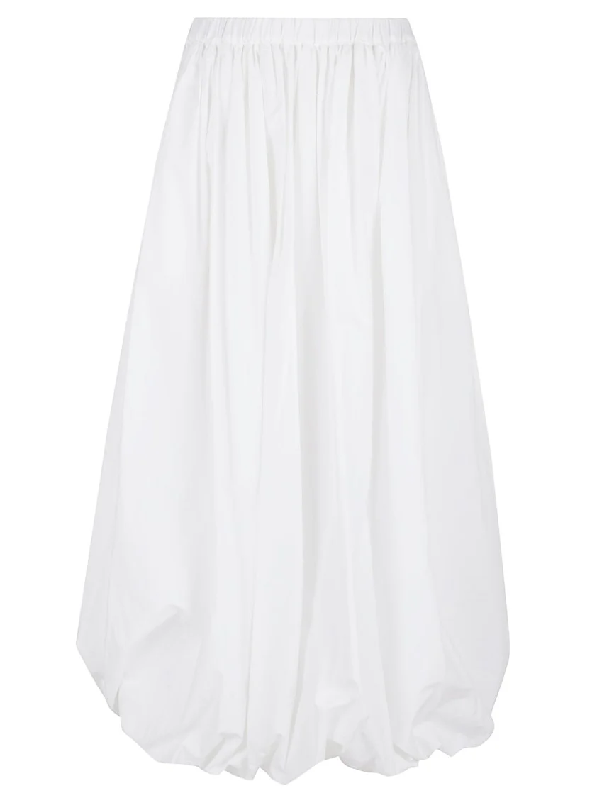 Ankle-Length White Cotton Gathered Skirt