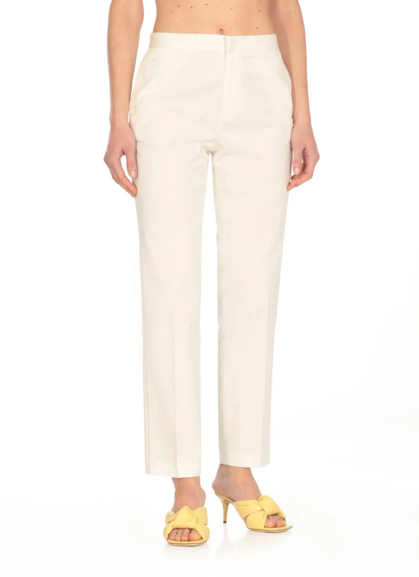 Tailored White Cotton Pants With Functional Pockets