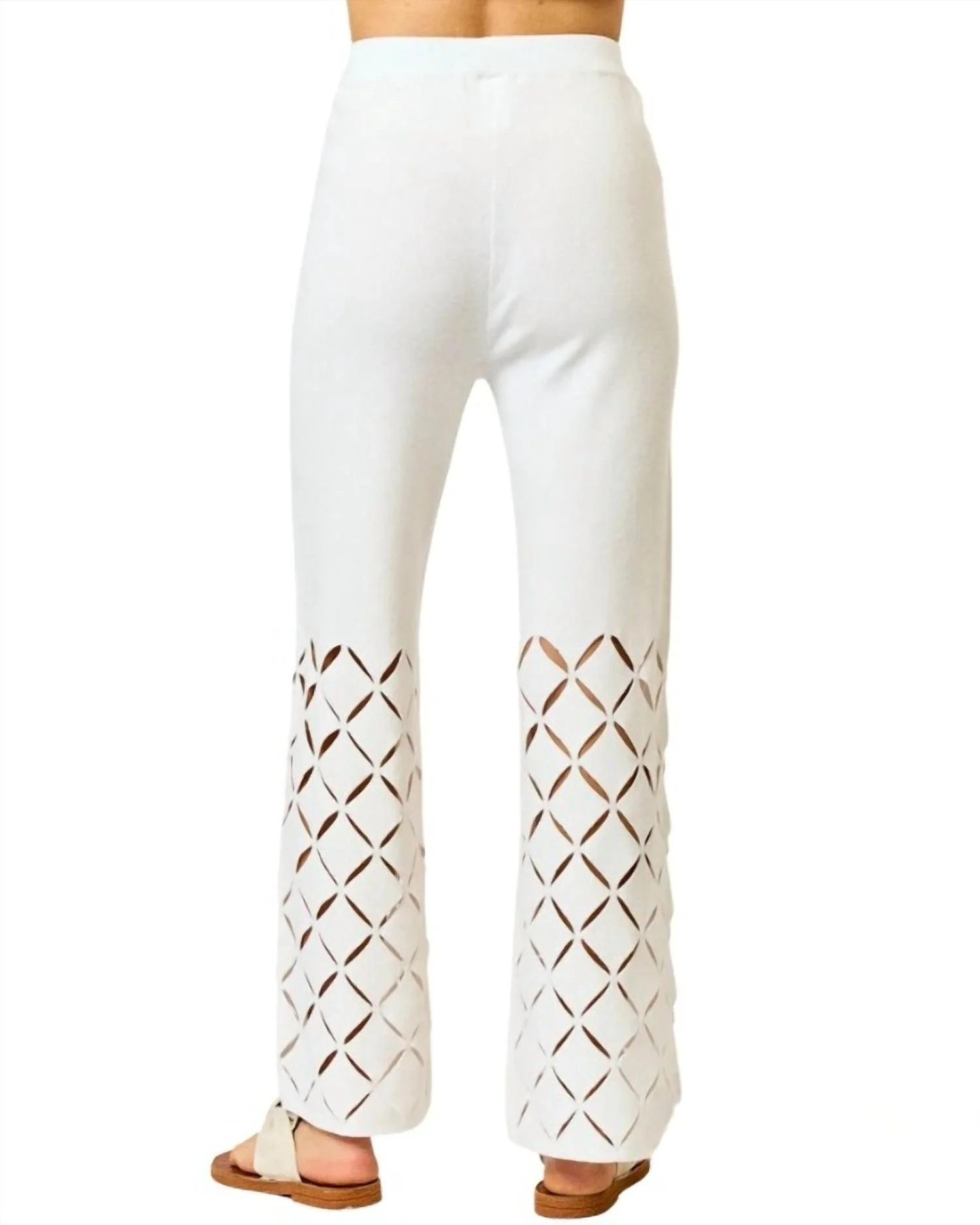 Ileana Cutout Detail Elastic Waistband Pants In Ivory