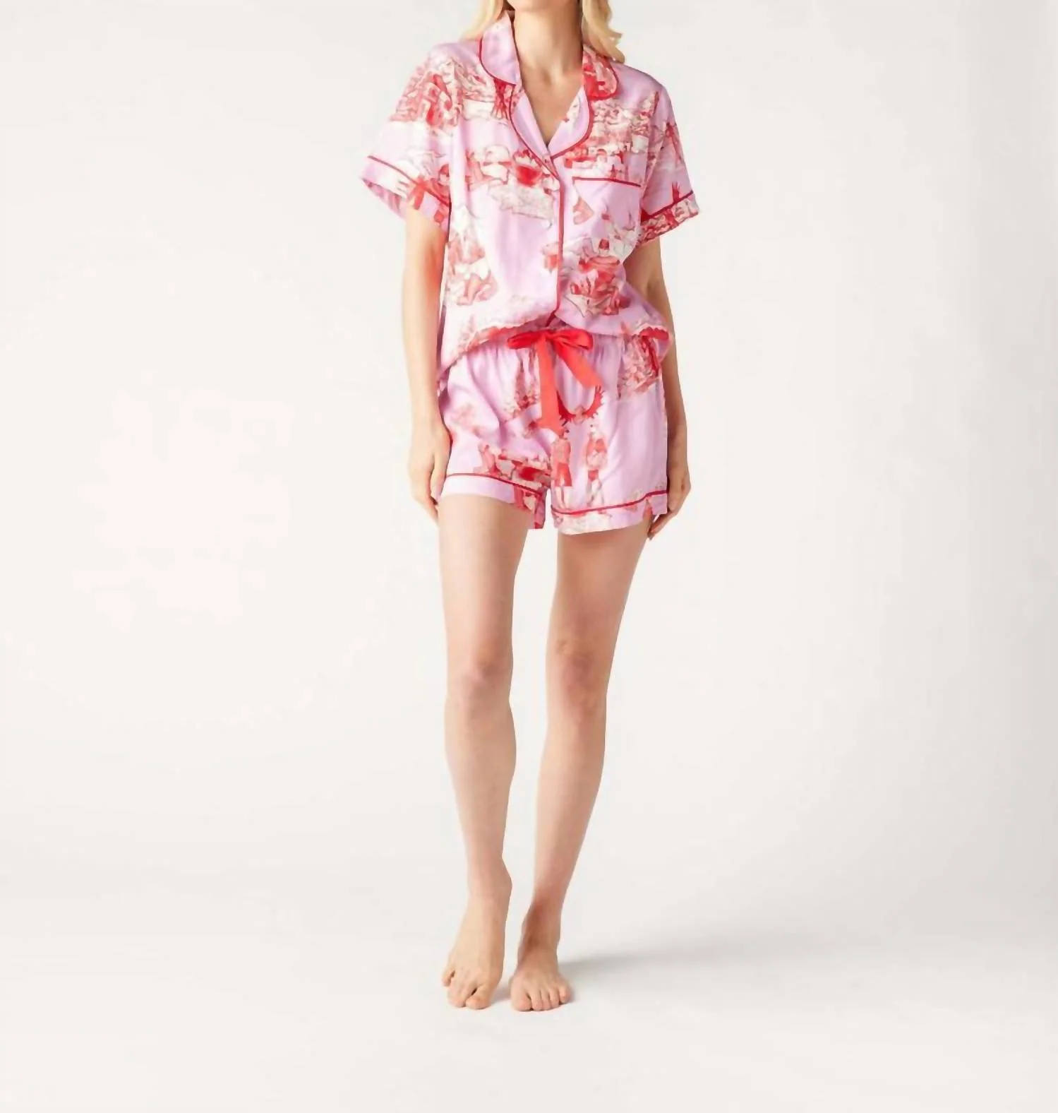 Apres Ski Toile Pajama Short Set In Lilac Cranberry